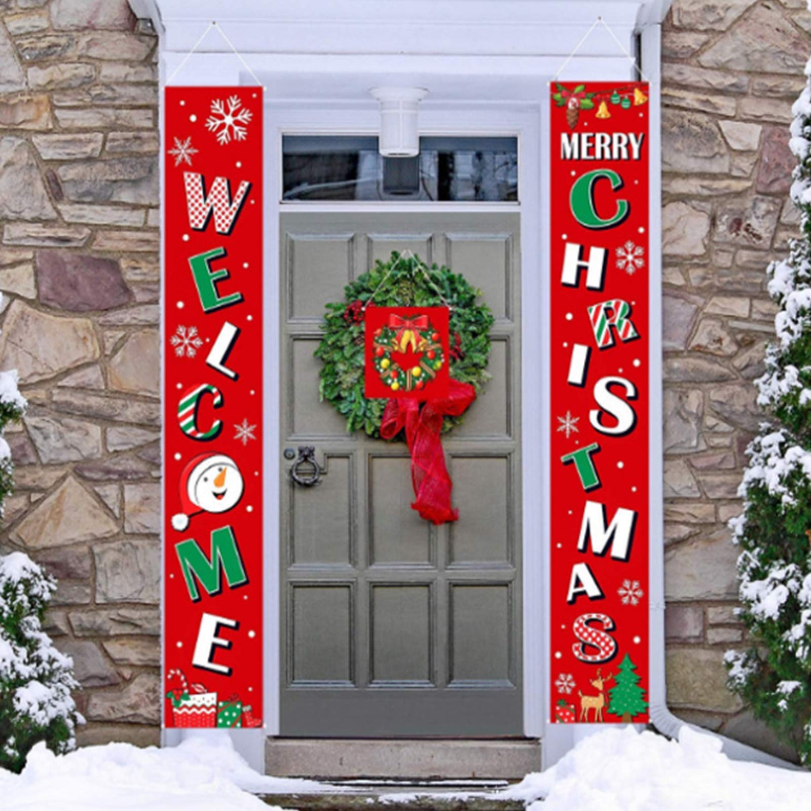 YRVCT Merry Christmas Decorations Banners Christmas Porch Sign Outdoor New Year Red Christmas Hanging Banners Snowman Decoration Wall Yard