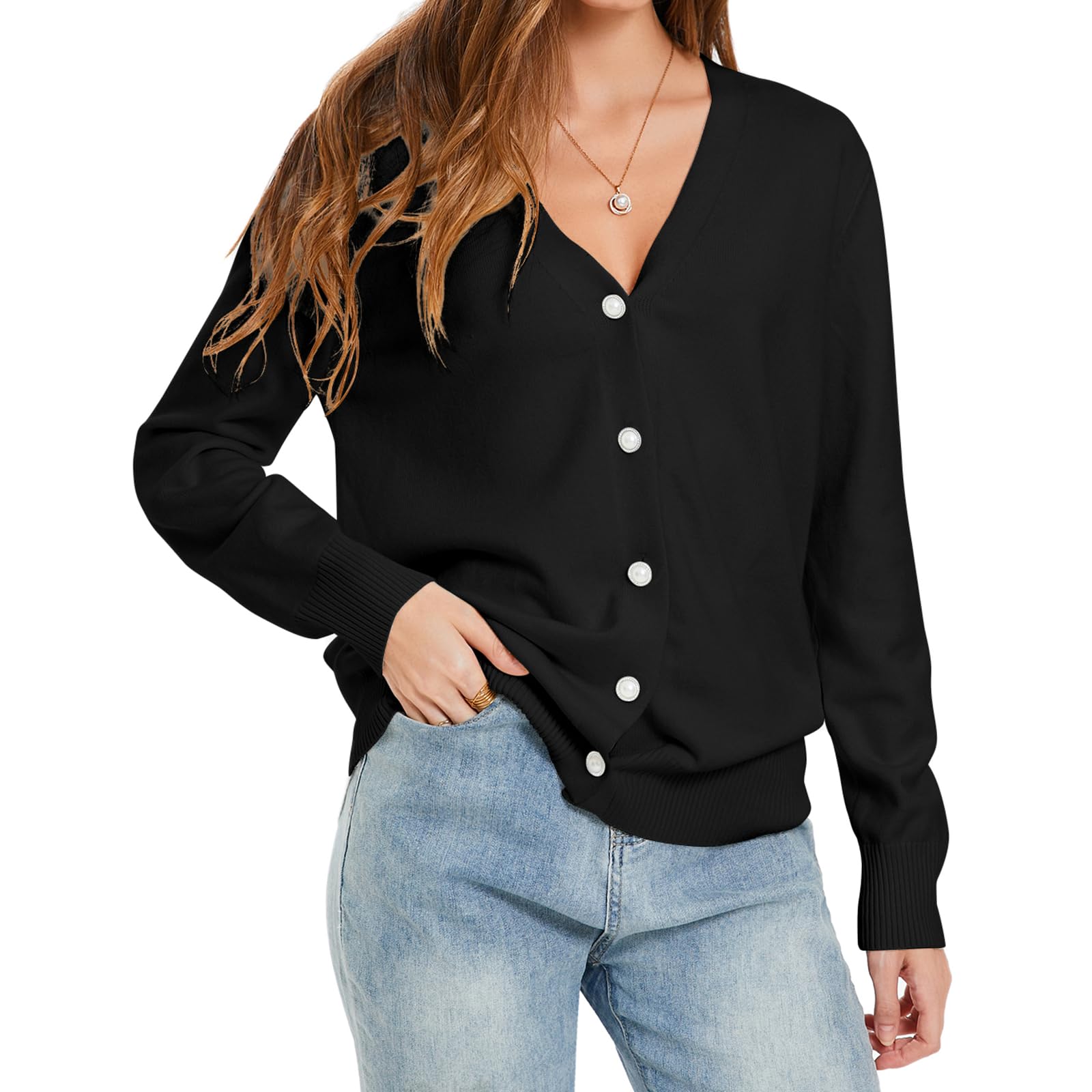 Womens Button Down Cardigan Sweater 2025 Casual Soft V Neck Work Sweaters Lightweight Knit Tops Fall Outfits Clothes