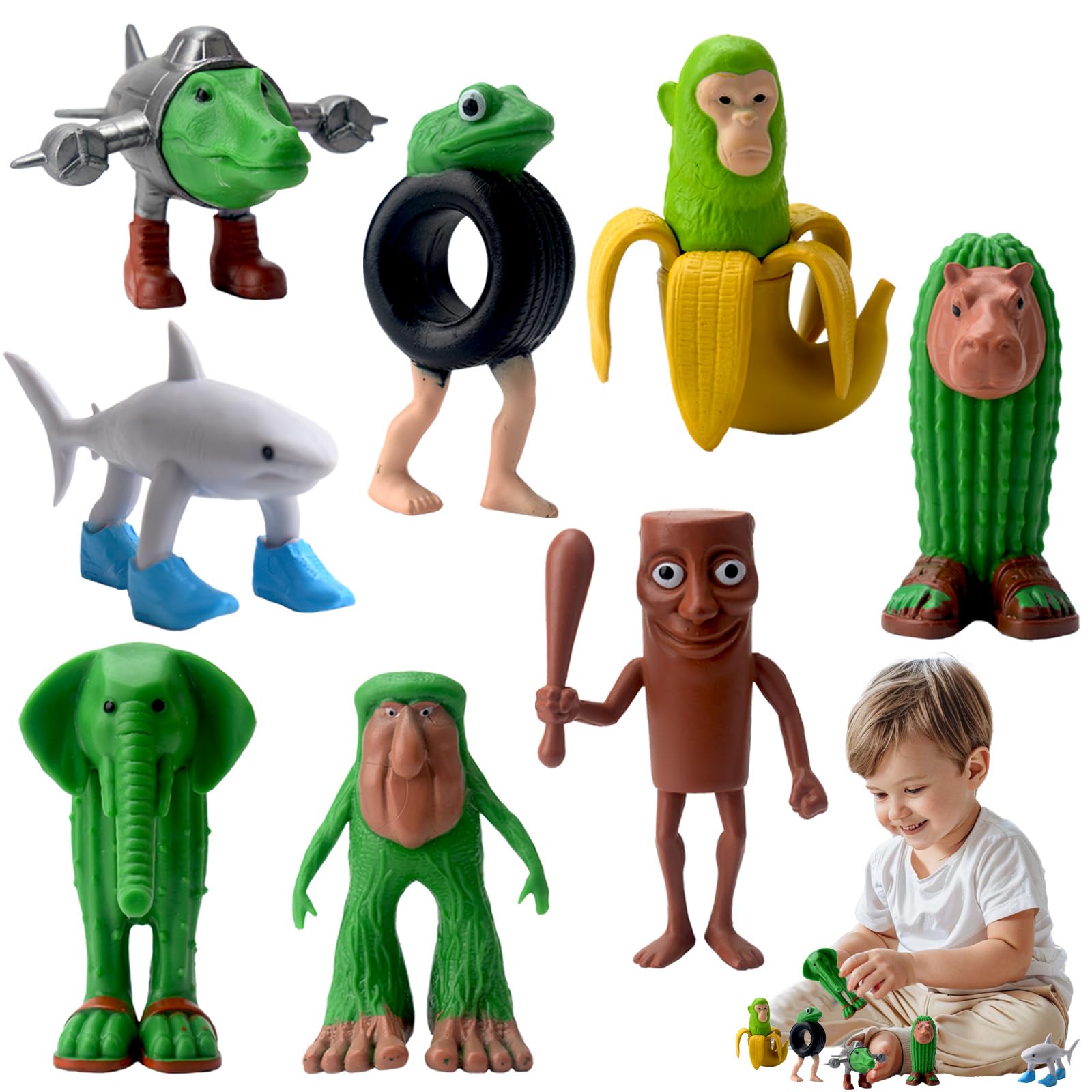 Audasi 8 PCS Tung Tung Tung Sahur Figures, Italian Brainrot Action Figures Set Funny Collectible Figures Tralalero Tralala Desk Toy Creative Shark Monkey and More Toys for Kids Adults