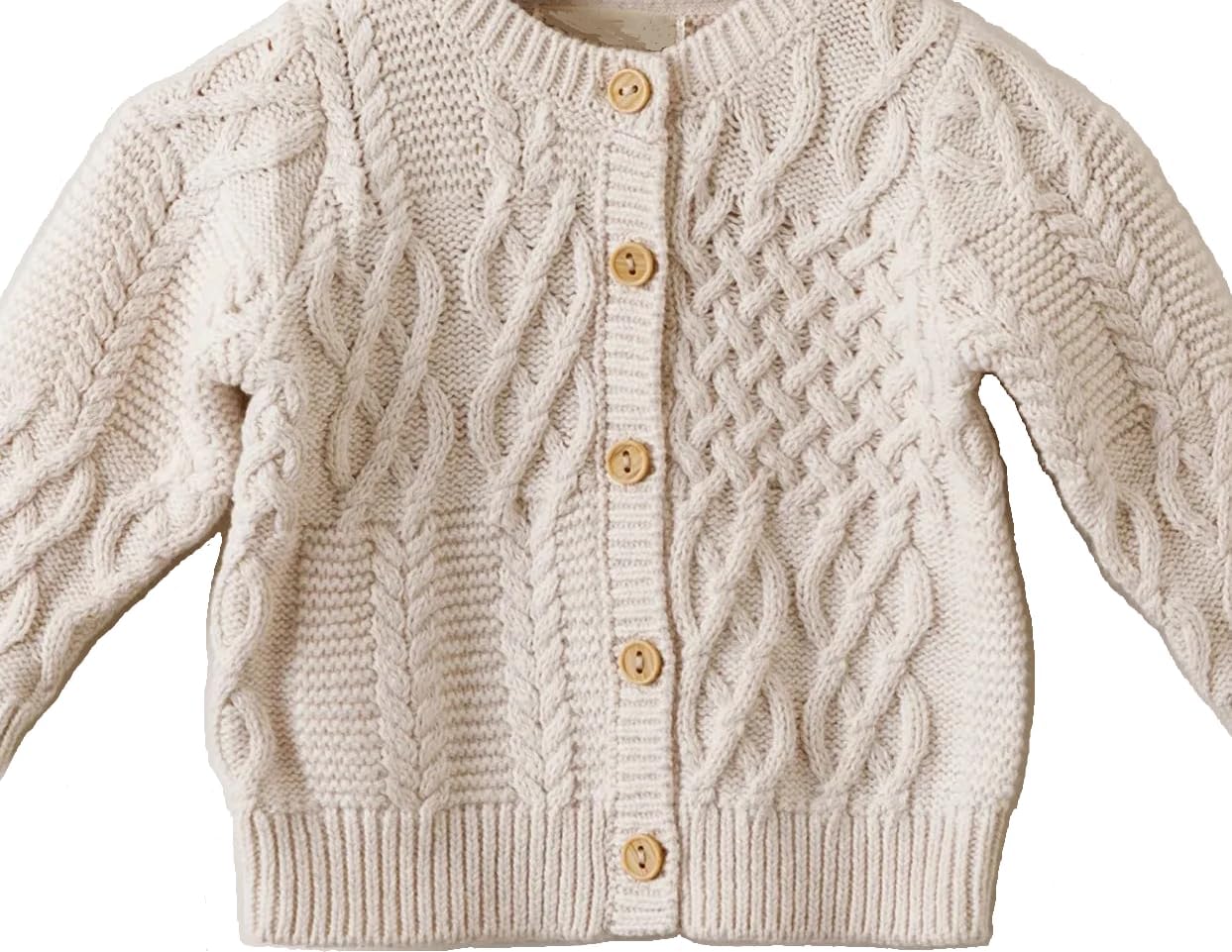Newborn 2-Piece Set, Cable Knit Cardigan and Knit Overall in Oatmeal Color, Organic Cotton Newborn 2-Piece Set, Cable Knit Cardigan and Knit Overall in Oatmeal Color, Organic Cotton