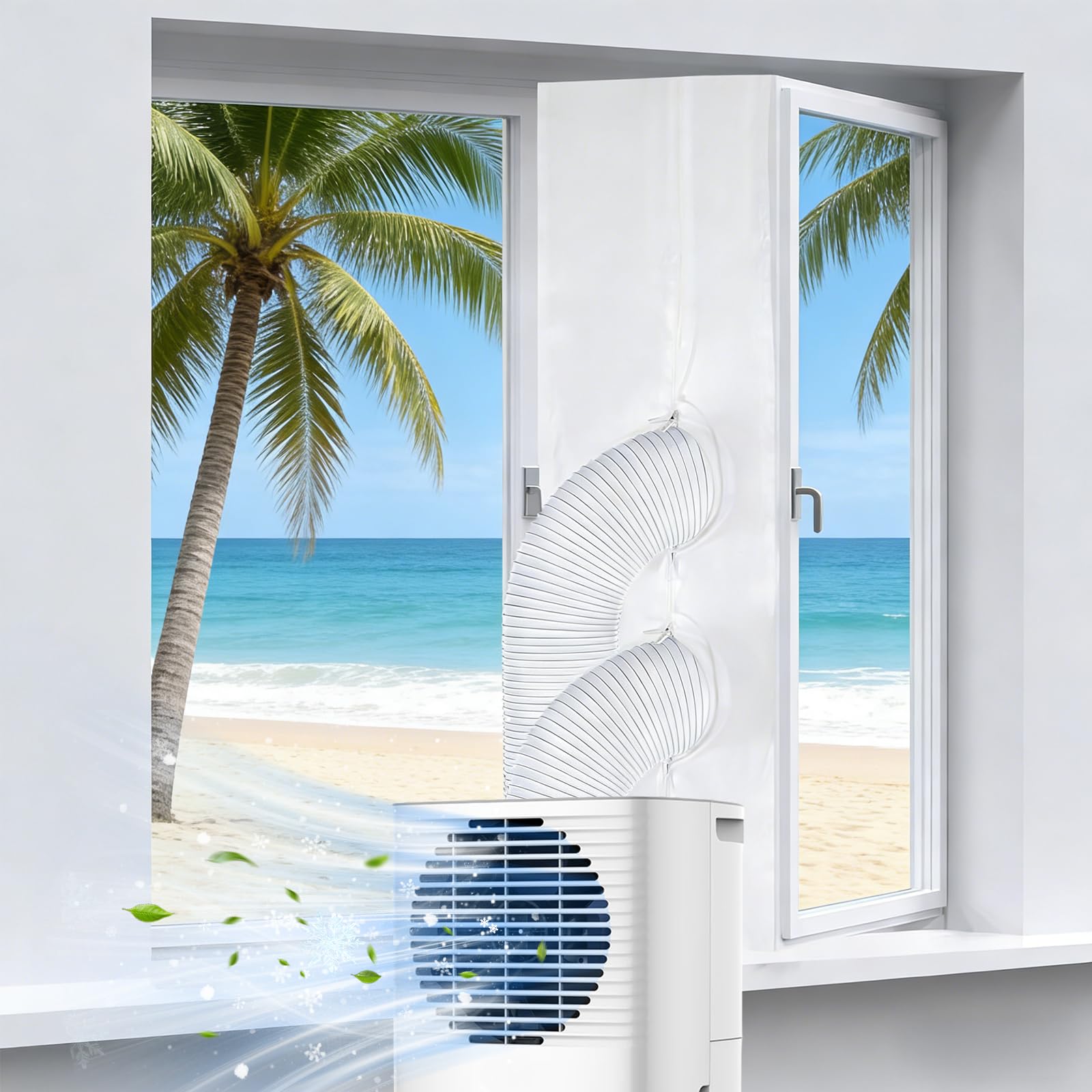 Kit Ventana Aire Acondicionado Portátil 300 cm, Sellador De Ventana para Aire Acondicionado, para Ventana Abatible, Oscilobatiente y Tragaluz, para 1 o 2 Tubos, Impermeable, Sin Taladrar