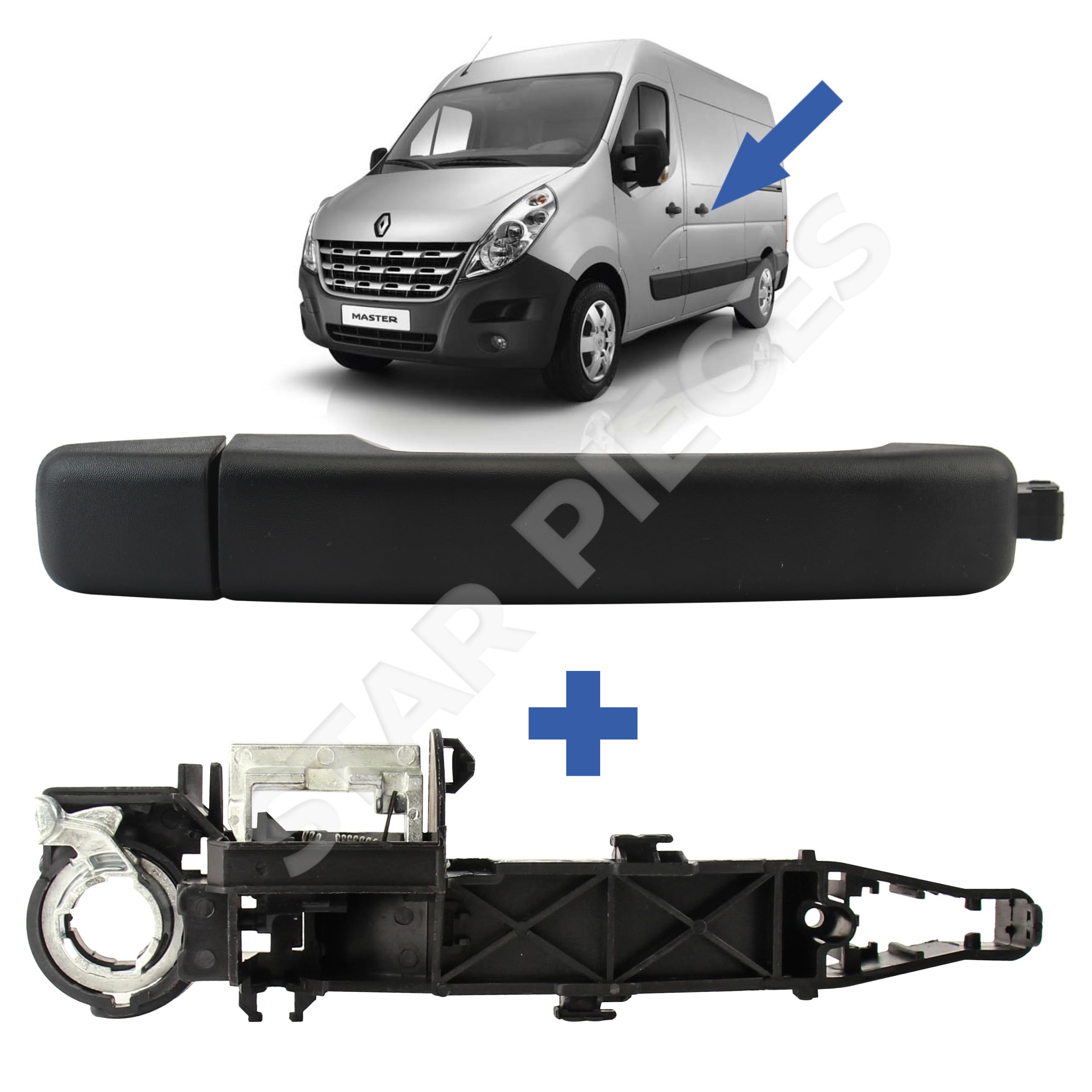Mecanismo + Maneta de puerta compatible para Master 3, Movano B y NV400 (2010-2022) manilla exterior | DELANTERA DERECHA (lado pasajero) O LATERAL IZQUIERDA O PUERTA TRASERA BATIENTE