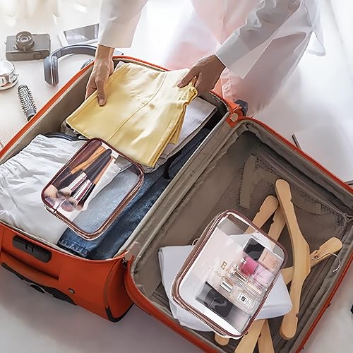 Miniatura 3 de Kit de 5 piezas de bolsa de aseo de viaje de PVC transparente para mujeres y hombres, organizador de embalaje de vinilo impermeable, bolsas de