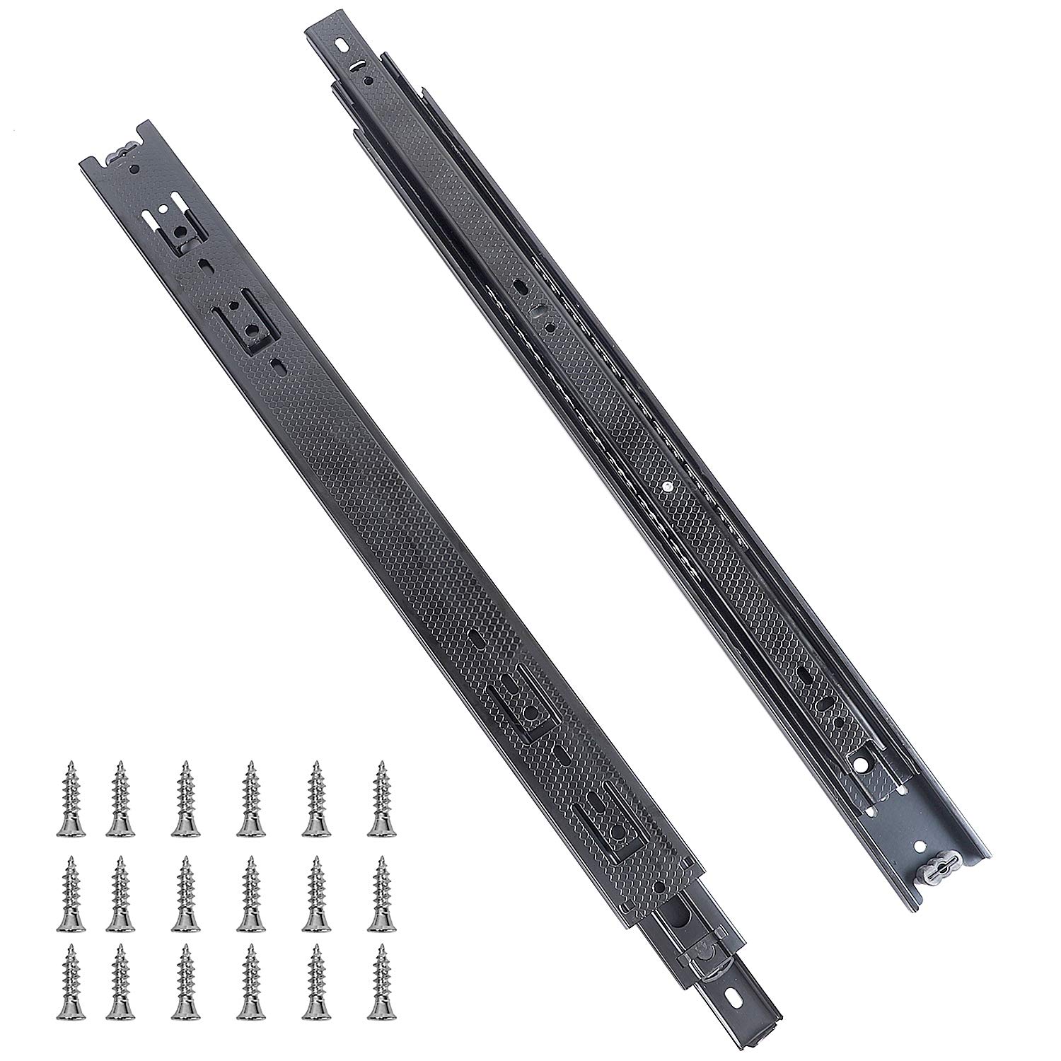 KINJOEK 2 PCS 18 Inch Full Extension Ball Bearing Drawer Slides Heavy Duty Side Mount Cabinet Rails Tool Box, Keyboard Glides Rails Rack, Black