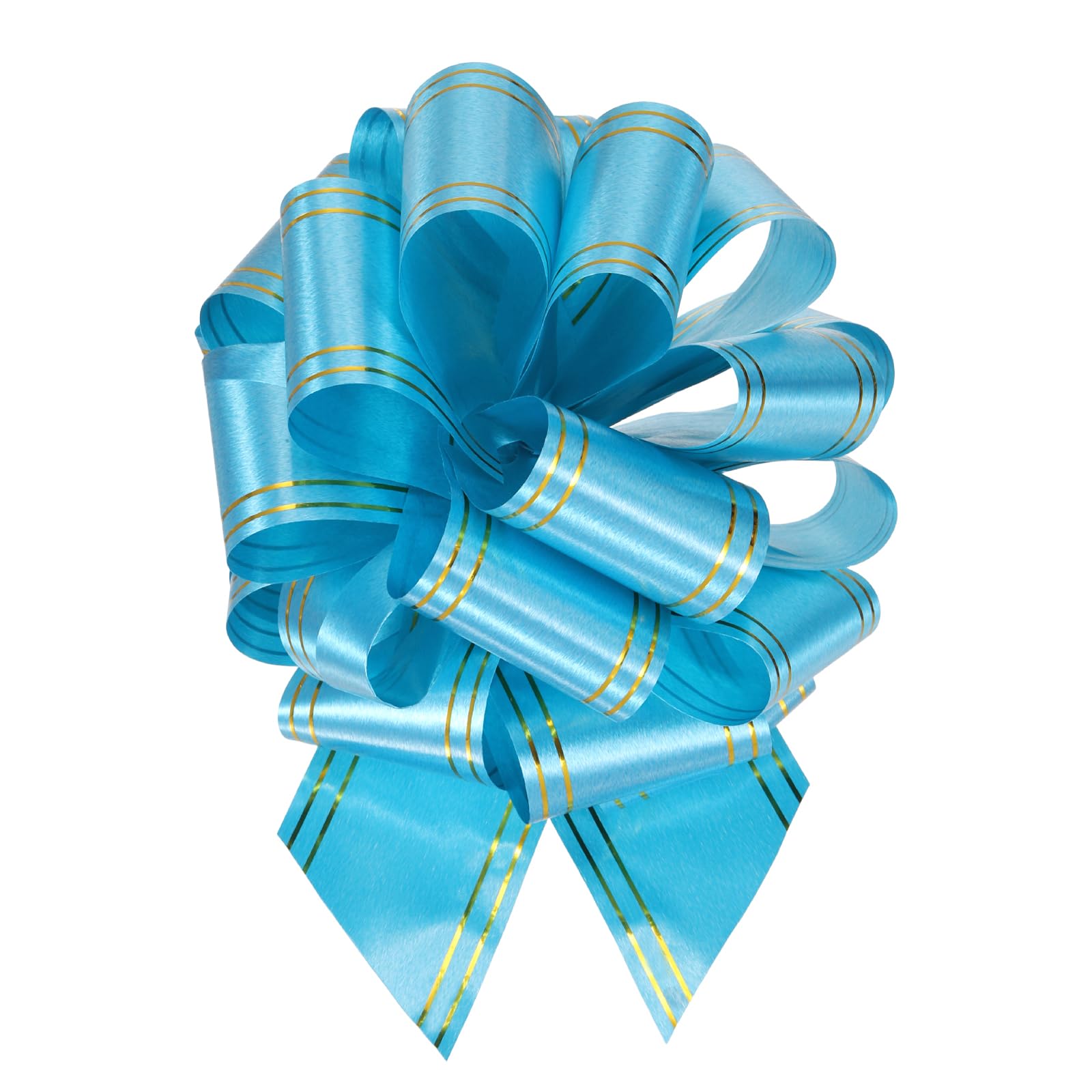 sourcing map 5pcs 4 Inch Large Pull Bow Metallic Lake Blue Gift Wrapping Bows with Gold Edge for Wedding Baskets Presents Christmas