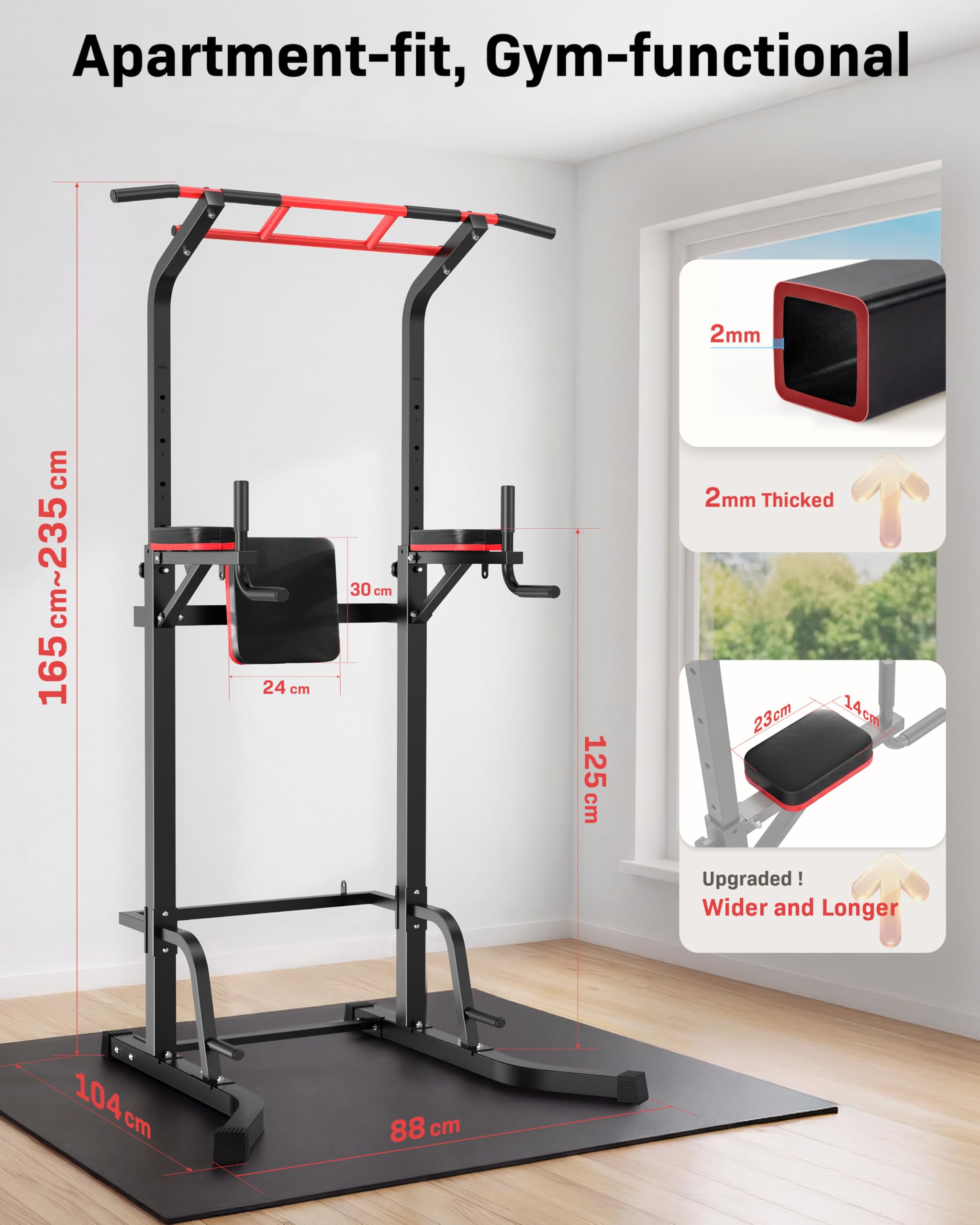 Power Tower, stazione per trazioni, supporto multifunzione per dip e trazioni, altezza regolabile, stazione per trazioni e esercizi di allenamento per palestra domestica, capacità 230 kg