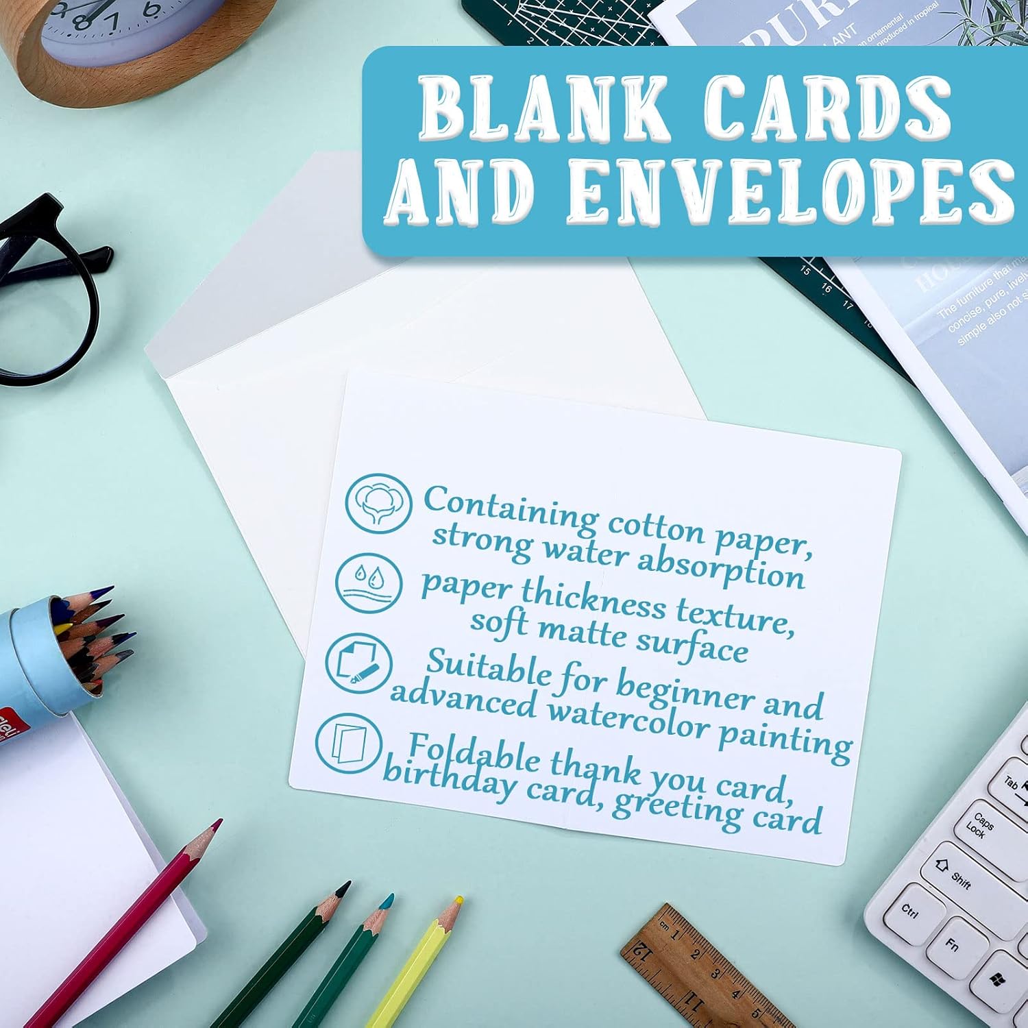 Spiareal 100 Sets Blank Watercolor Cards and Envelopes 4 x 6 Inch Christmas Cardstock Watercolor Postcard for Kid Art Painting Invitation Thank You Note