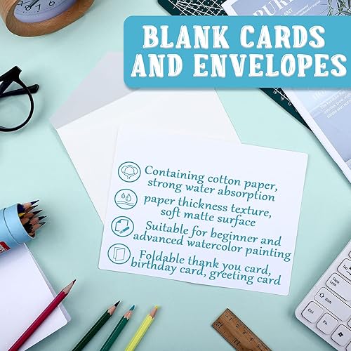 Miniatura 3 de Spiareal 100 juegos de tarjetas y sobres de acuarela en blanco de 4 x 6 pulgadas, postal de acuarela para niños, invitación de pintura artística