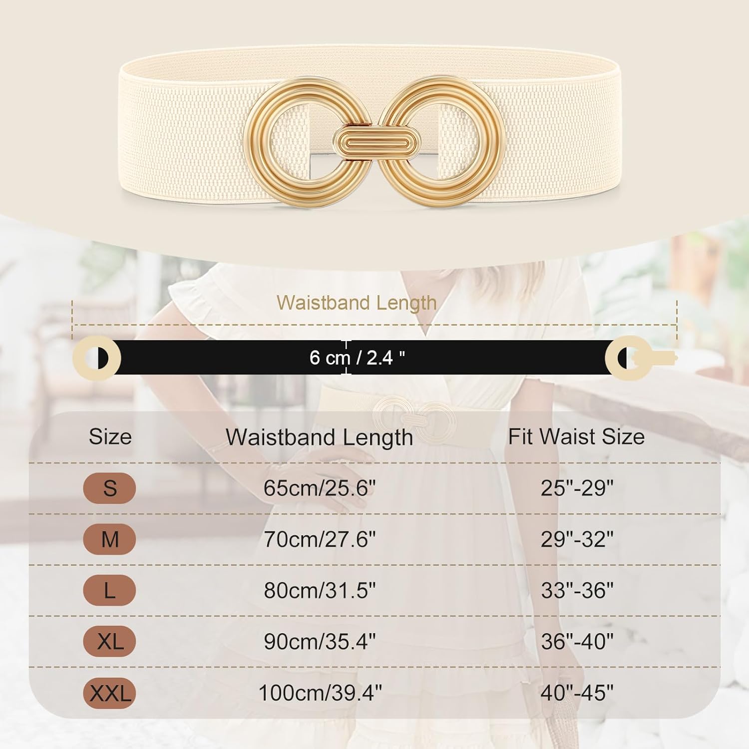 WHIPPY Women Wide Elastic Waist Belt Fashion Hollow Out Round Gold Buckle Stretchy Belt Waistband for Ladies - Image 6