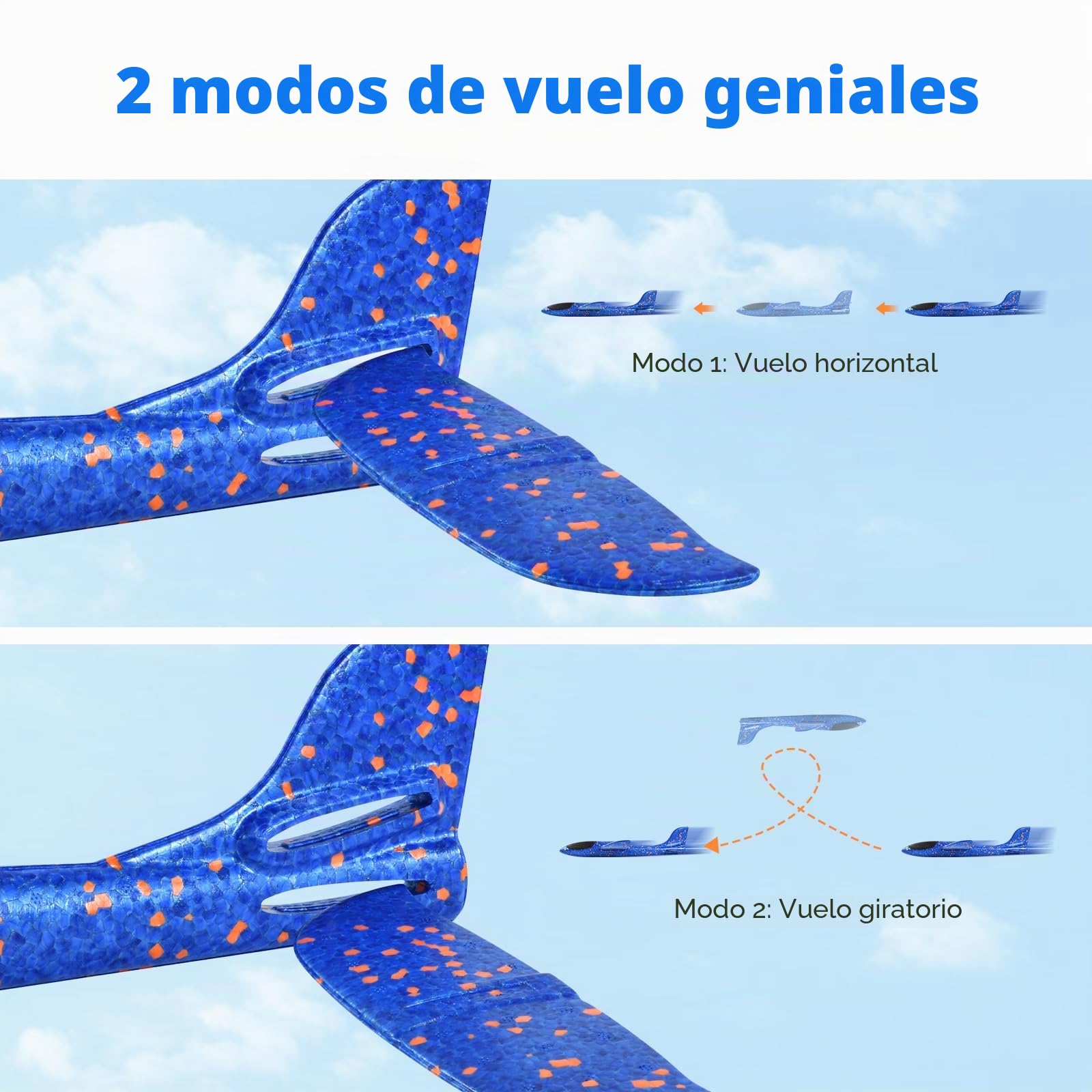 Hoiloie XXL 2 piezas 44 cm Avión de poliestireno para niños, Avión de poliestireno para niños, Avión lanzador con 2 modos de vuelo, Juego de avión para niños y niñas a partir de 3, 4, 5, 6, 7, 8, 9