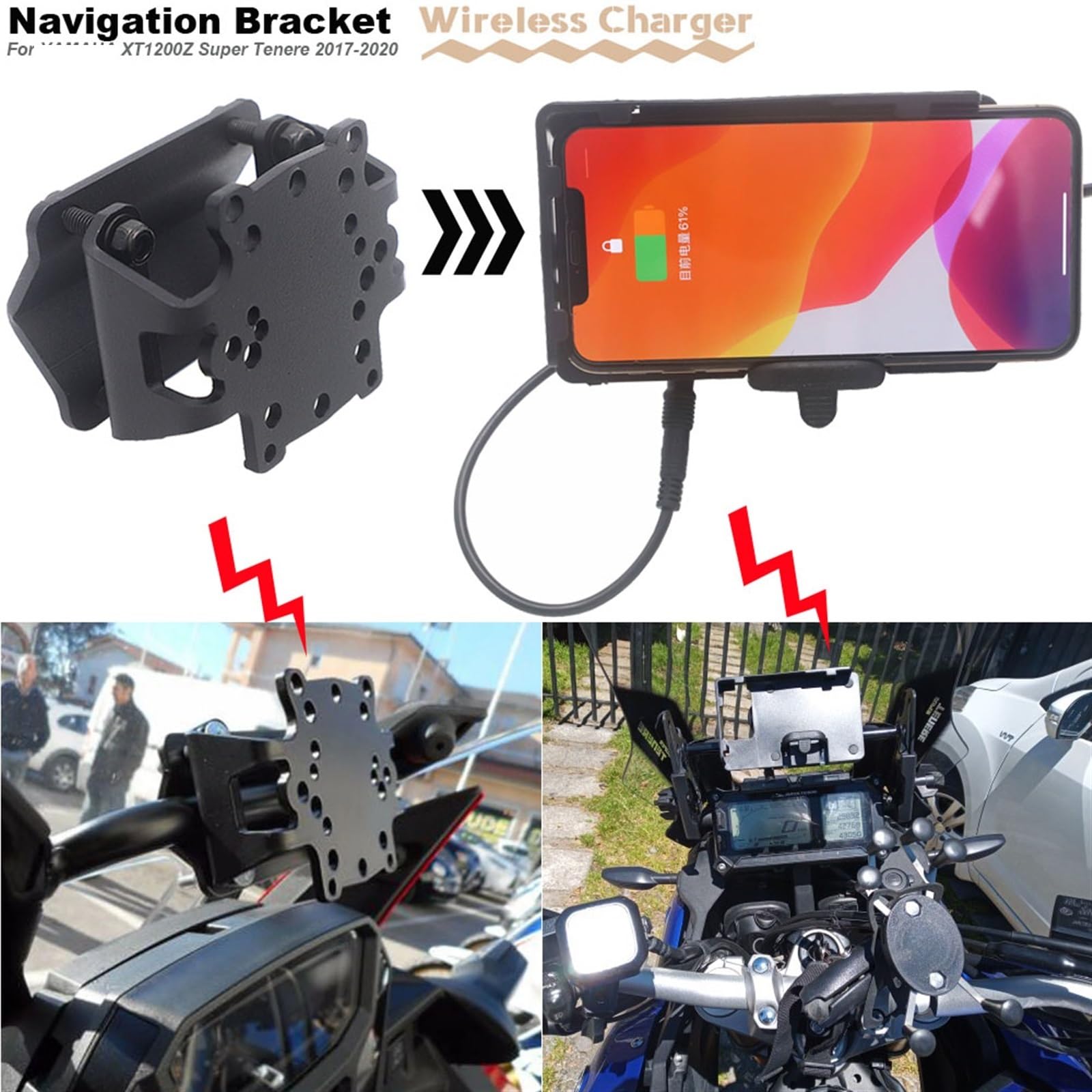 Moto Del Telefono Mobile di Ricarica Senza Fili Staffa di Navigazione GPS Smartphone, for YAMAHA, XT1200Z Super Tenere 2020 2019 2018 2017 Porta cellulare per moto(Support Kit only)