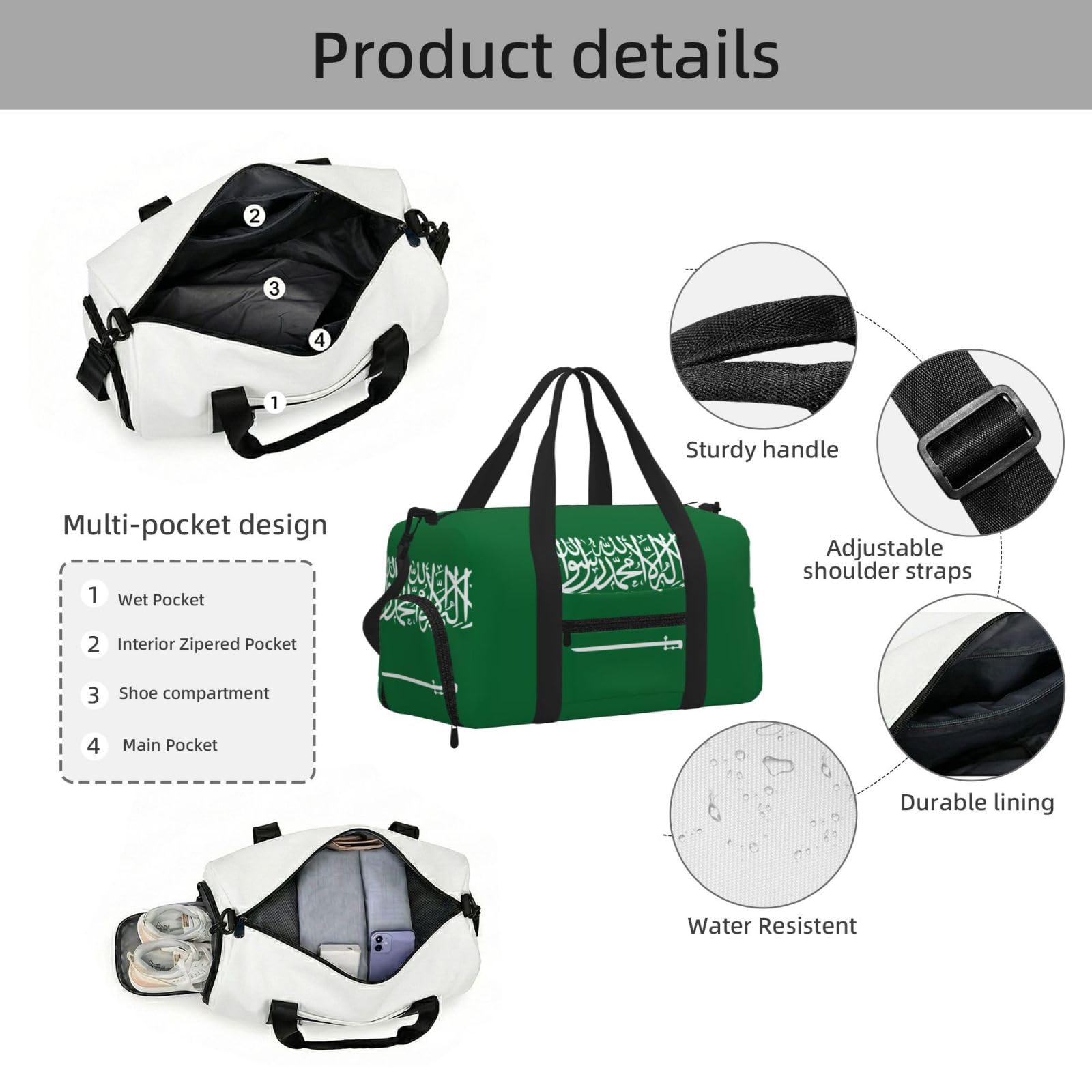 Flag of Saudi Arabia - Bolsa de gimnasio, impermeable, con compartimento