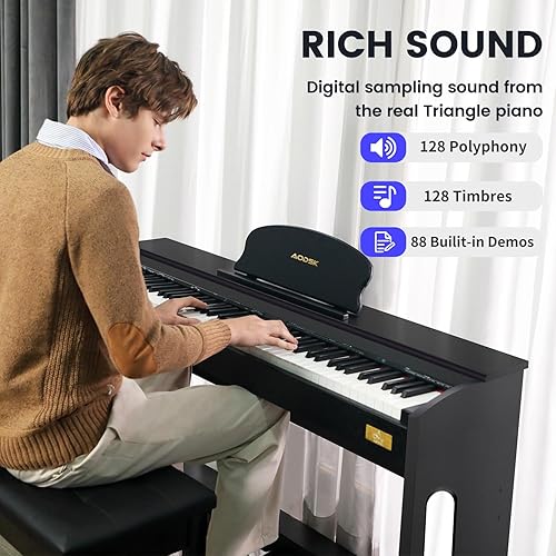 Miniatura 2 de Piano digital de acción ponderada de 88 teclas B83 + banco de piano de hierro AODSK UAP-10
