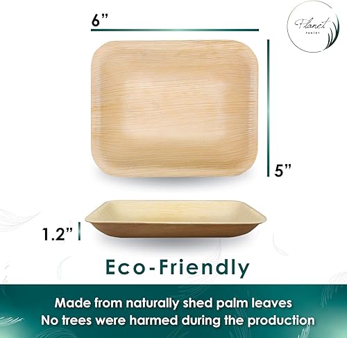Miniatura 2 de Planet Pantry Plato profundo rectangular desechable de hoja de palmera de 6 x 5 pulgadas (25 piezas) de madera similar al bambú y plástico