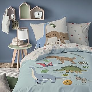 Jurassic World SICJU - Juego de cama infantil (100% algodón, Oeko-TEX | Funda nórdica de 140 x 200 cm, 1 funda de almohada de 63 x 63 cm, estampado para niño, color azul