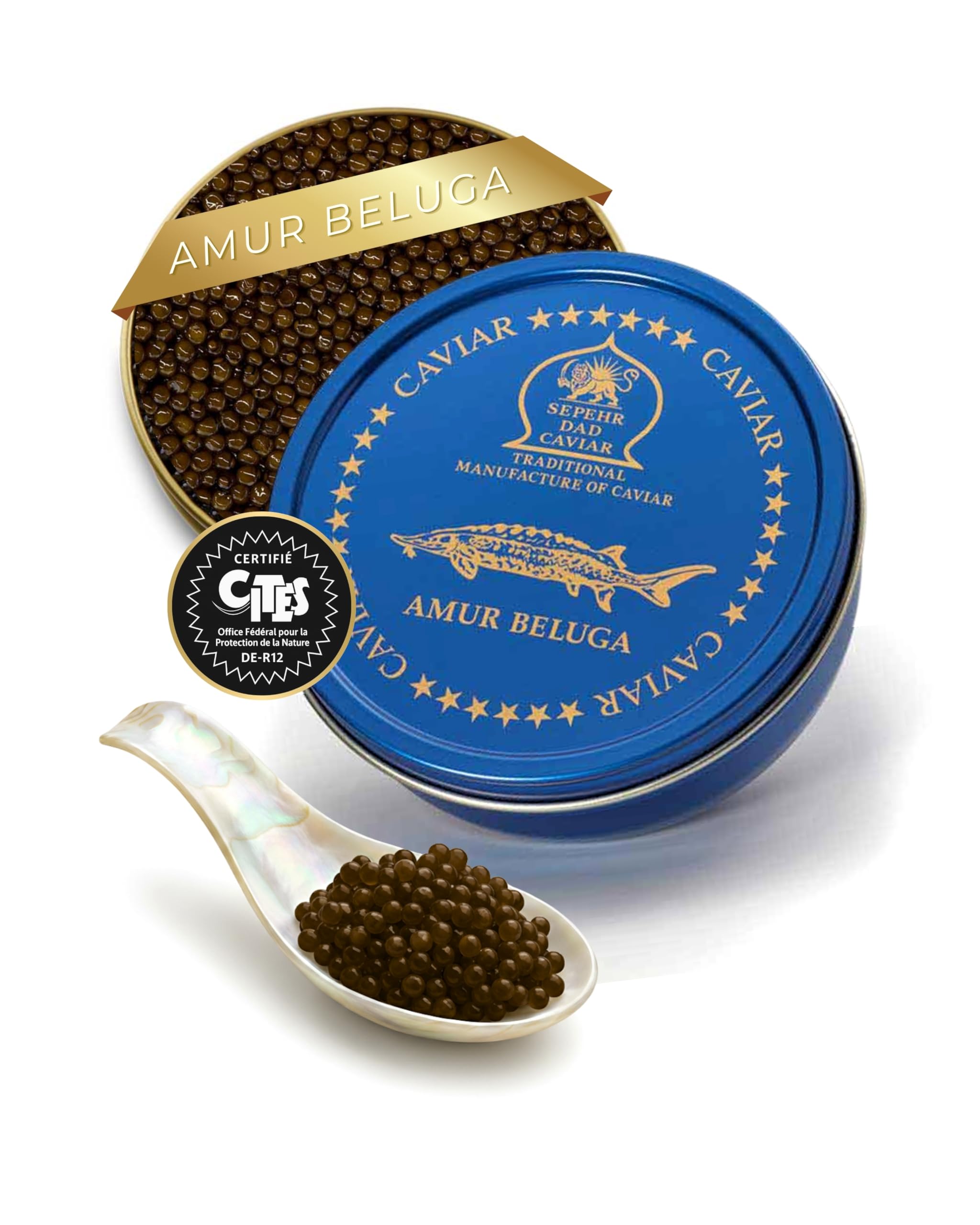 Sepehr Dad Caviar Beluga de l'Amour | Oeufs de poisson de classe A | CN d'élevage | 50g
