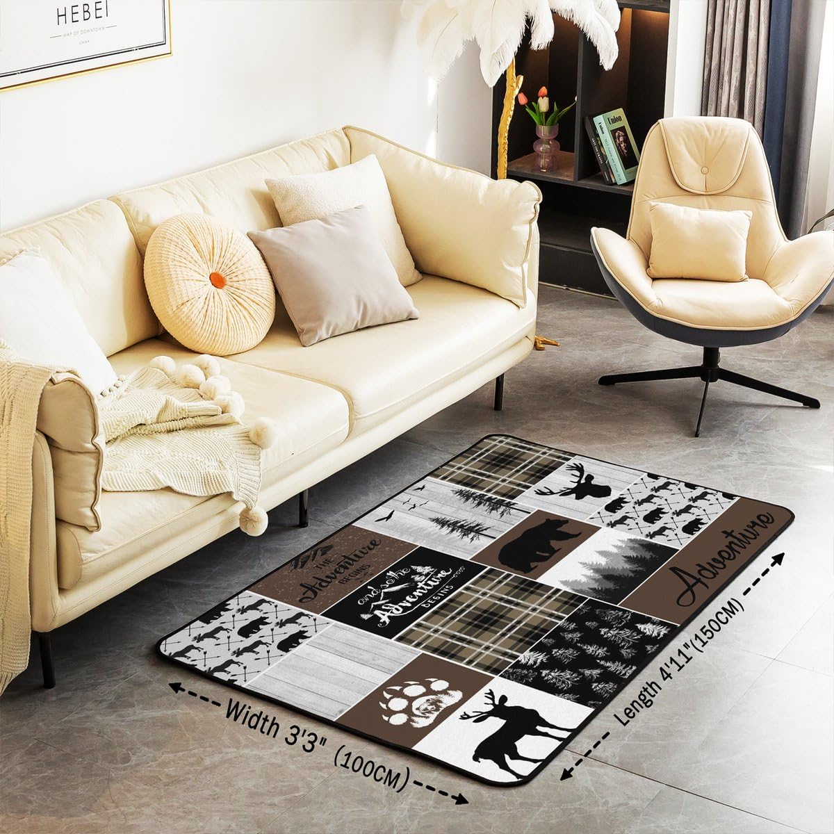 Homewish Polowanie niedźwiedź jeleń dywany do salonu rustykalna kabina patchworkowa wewnętrzna mata podłogowa 150 x 200 cm bawół krata dywany do salonu dom wiejski las dekoracyjny dywan do pokoju