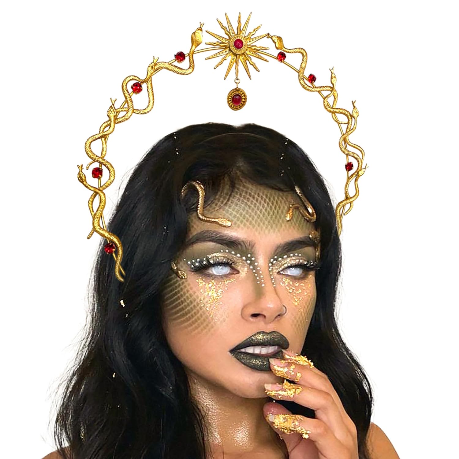 JeVenis Gold Snake Headband and Earrings - Medusa Headpiece Crown - Goddess Costume Accessories for Women's Party