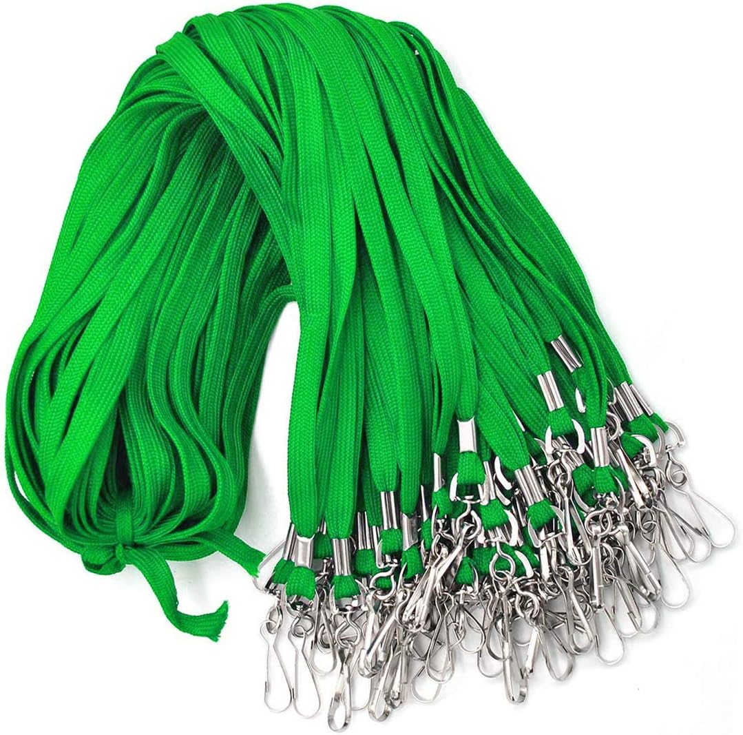 Beebel Lanyard with Waterproof ID Card Holder 50Pcs Clear Plastic Horizontal Name Tags Badge ID Card Holders and 53Pcs Lanyards with Swivel J Hook (Green)