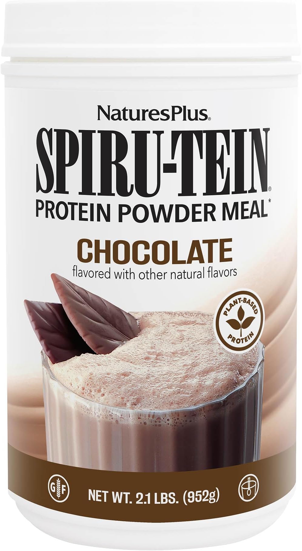 NaturesPlus SPIRU-TEIN, Chocolate - 2.1 lbs - Plant-Based Protein Shake - Non-GMO, Vegetarian, Gluten Free - 34 Total Servings