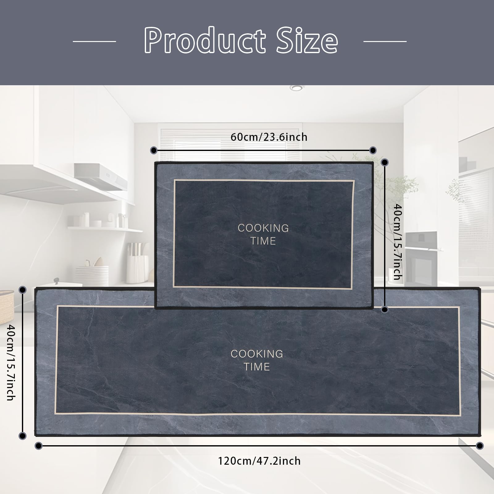 OPLERT Non-Slip Kitchen Mat Set – 2-Piece Washable Runner In Grey, 40x60cm + 40x120cm, Absorbent & Stain-Resistant