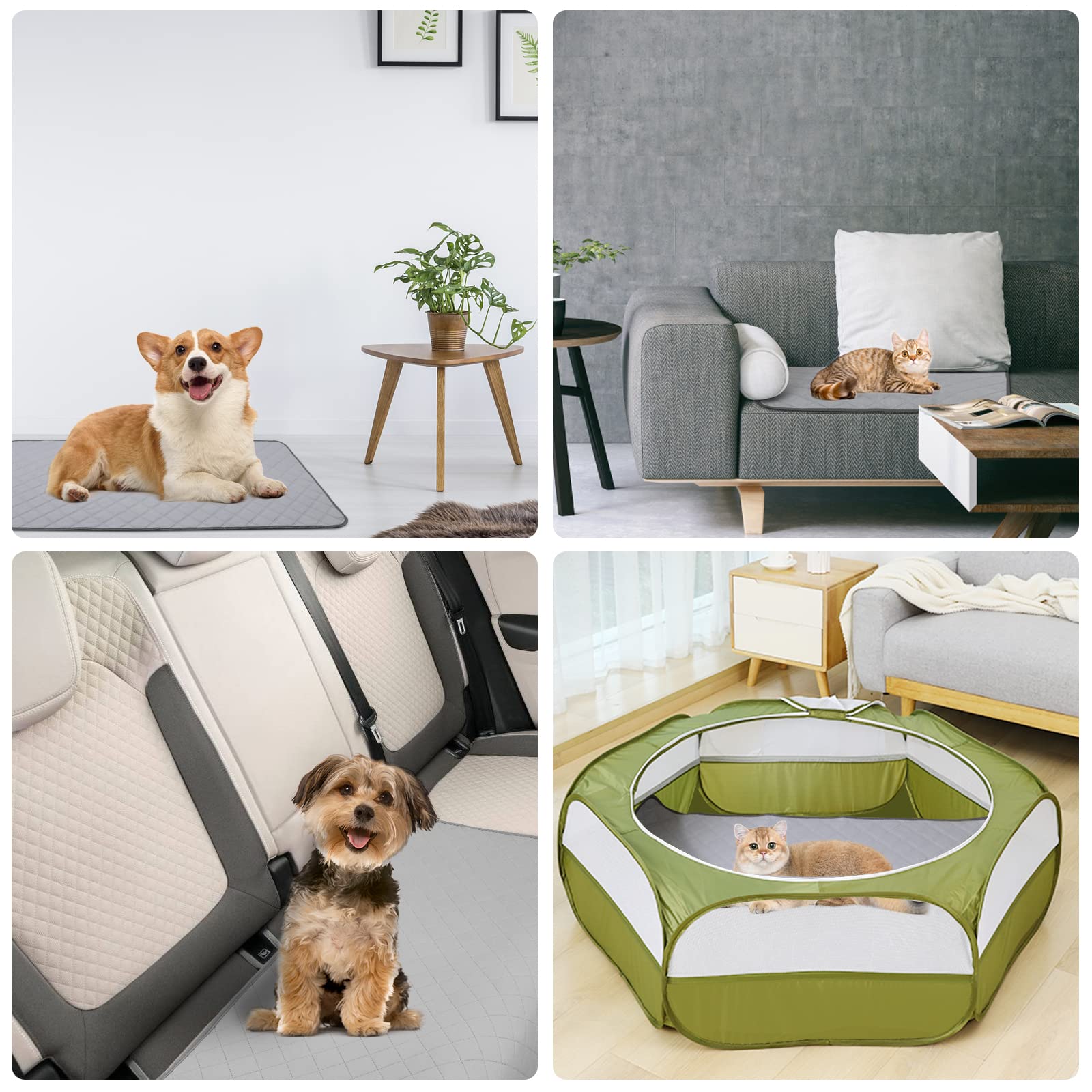 VavoPaw Almohadilla de Orina Impermeable para Mascotas Pequeñas, 120 x 60 cm (2 PZS) Alfombra Antideslizante Reutilizable Lavable a Máquina para Gato Perro Conejo Chinchilla Sofá Coche Perrera, Gris