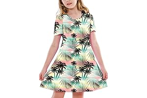 Girl Hawaiian Dresses Short Sleeve Summer Tropical Tshirt Dress 5-14 Years