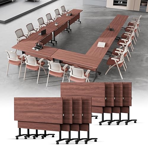 8PCS Spliceable Conference Table with Wheels 47.2", Folding Conference Room Tabl