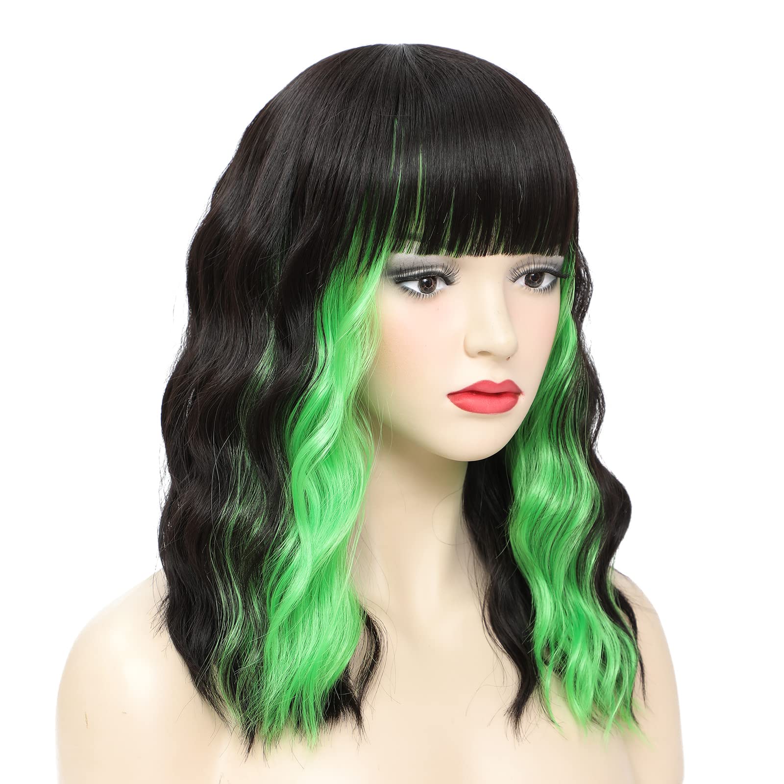 ?Hey Amy ! 14” Green Ombré Short Bang Wig *NWT*? Amazon.com: PORSMEER Ombre Green Wig Short Curly Bob Wig for  main image 3