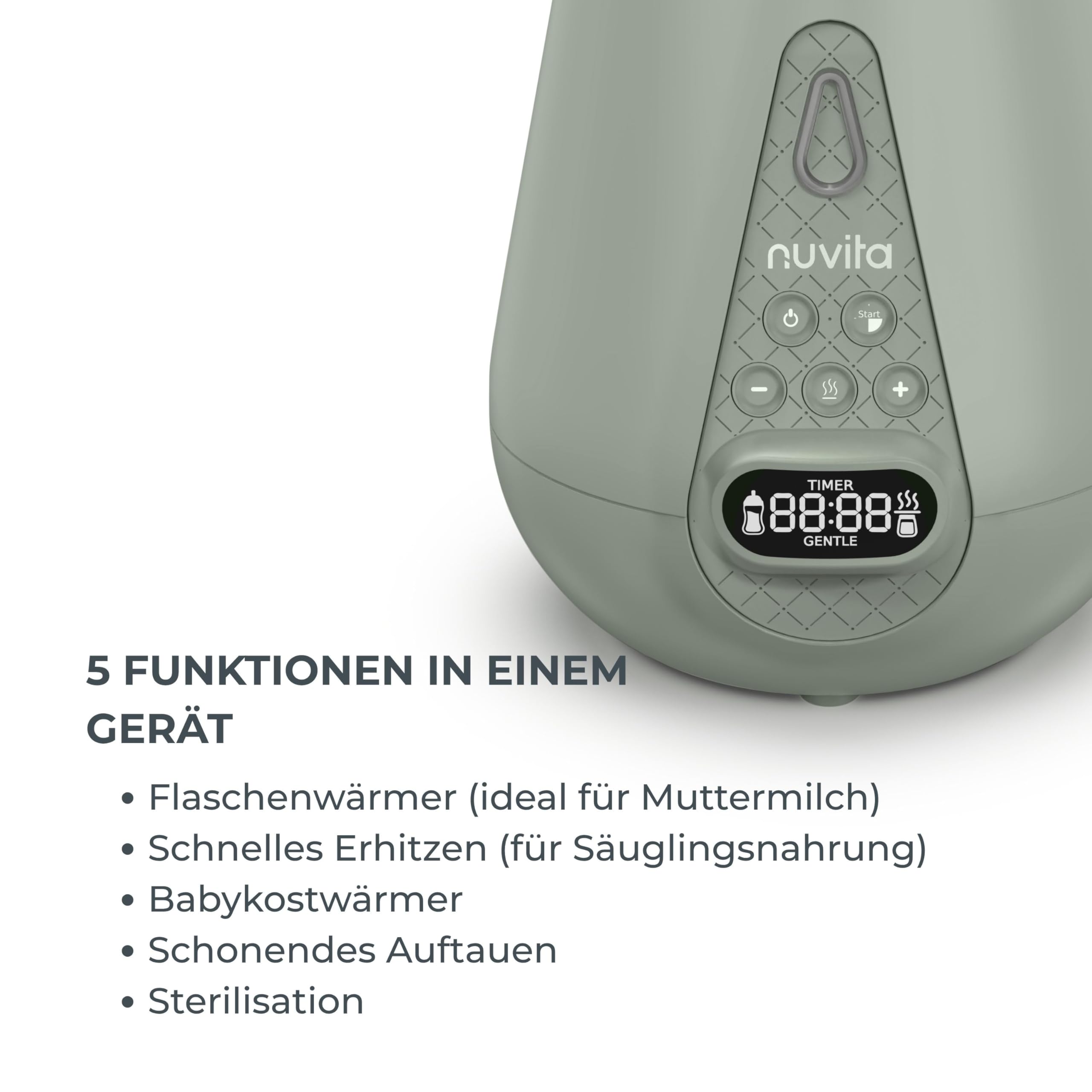 Nuvita 1170 Tragbarer Baby Flaschenwärmer & Sterilisator für Baby-Flaschen, Baby-Nahrung und Muttermilch - Babykostwärmer für Fläschchen und Gläschen - Sage Green