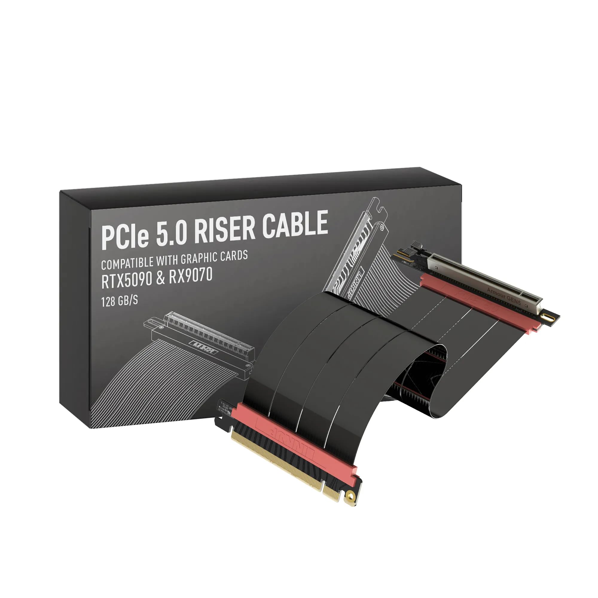 LINKUP PCIE 5.0 Riser Cable | for Vertical GPU Mount | Right Angle | Graphics Card GPU Ready | Usable with PCIe 4.0 &amp; RX 9070/ RTX5090 | 25cm (Total Length: 29cm)