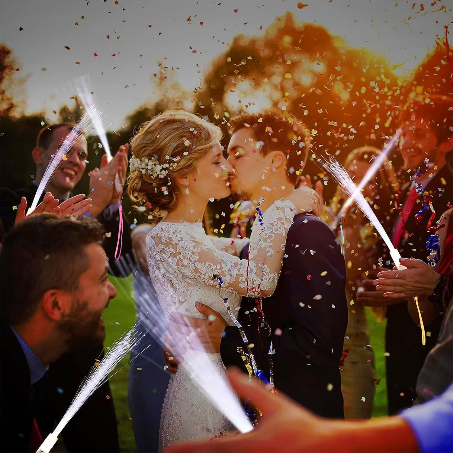 Bâtons Lumineux LED En Fibre Optique - 40 Pièces - 3 Modes Clignotants - Pour Fête, Mariage, Concert