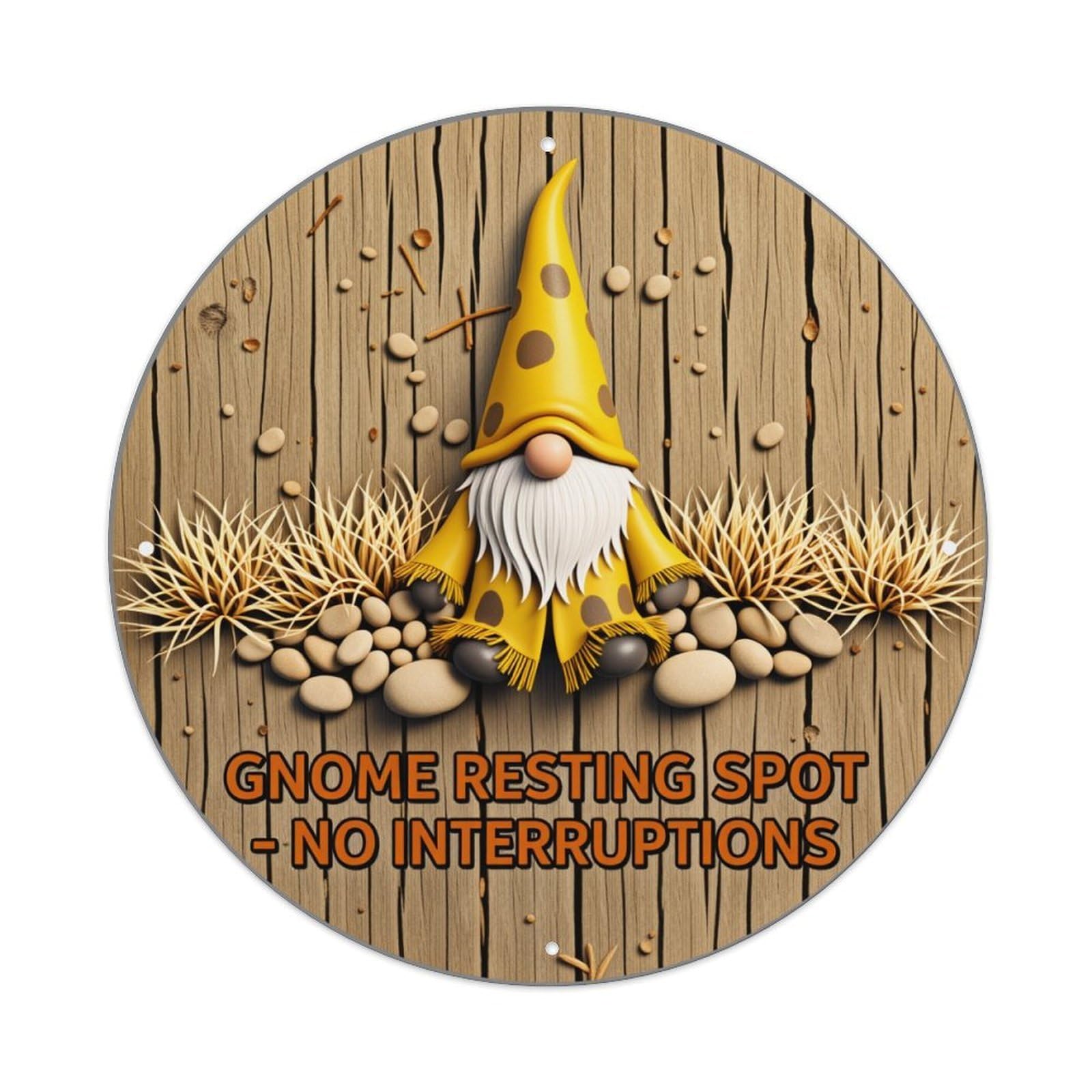 Gnome Resting Spot No Interruptions Round Tin Sign Vintage Style Metal Sign Home Bar Garden Wall Plaque Decor Metal Poster 8x8 Inch