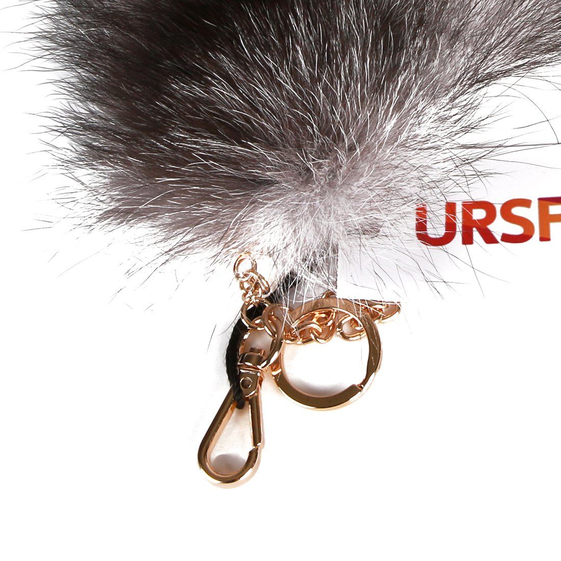 URSFUR Silver Blue Fox Tail Keychain Bag Charm Pendant