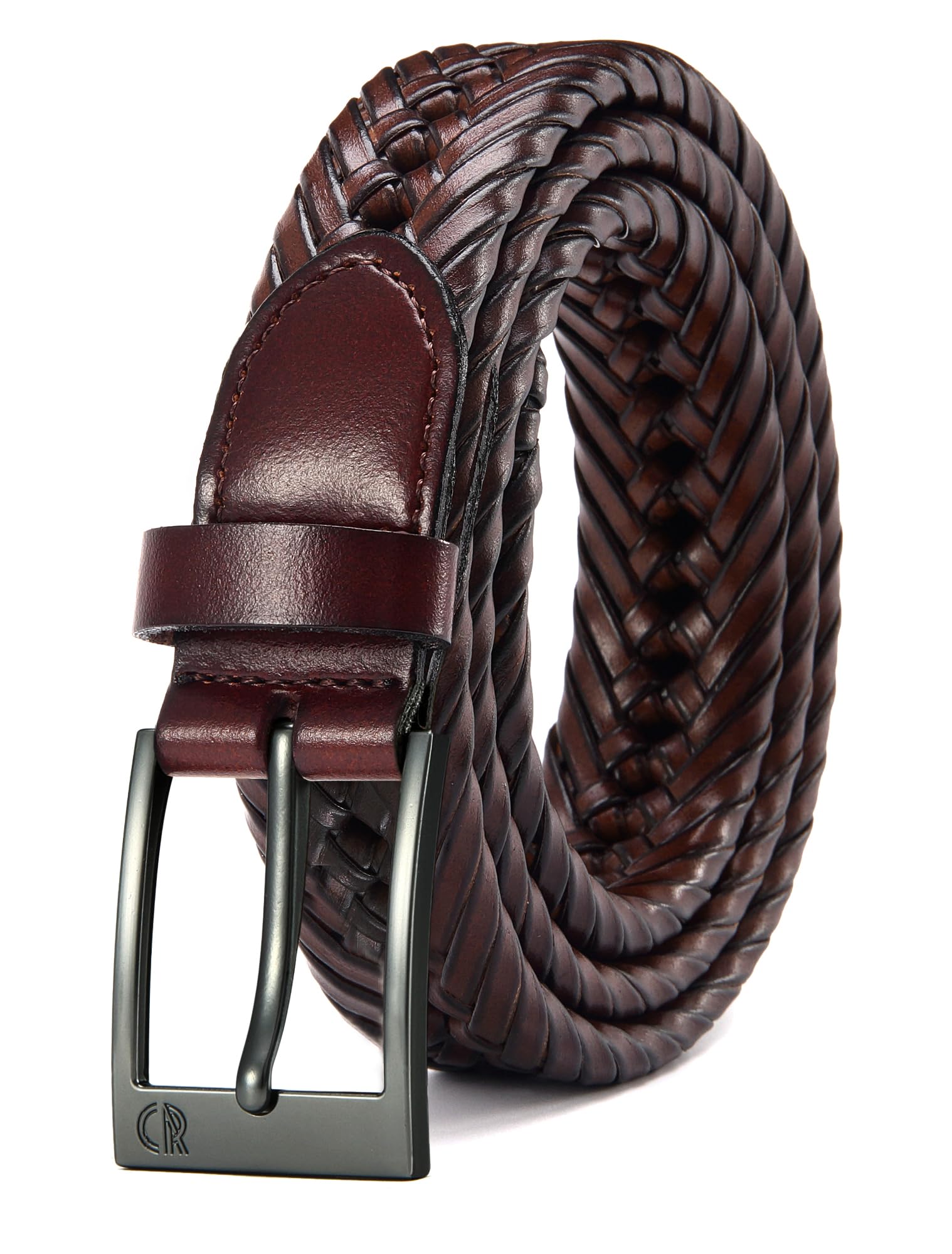CHAOREN Leather Braided Belts for Men - 1 1/8" Mens Casual Woven Leather Belt for Dress Pant