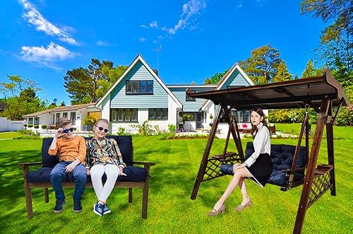 Miniatura 9 de LFNOONE Cojines de columpio para porche al aire libre, cojines de banco gruesos impermeables de 5 pulgadas con respaldo, muebles de exterior,