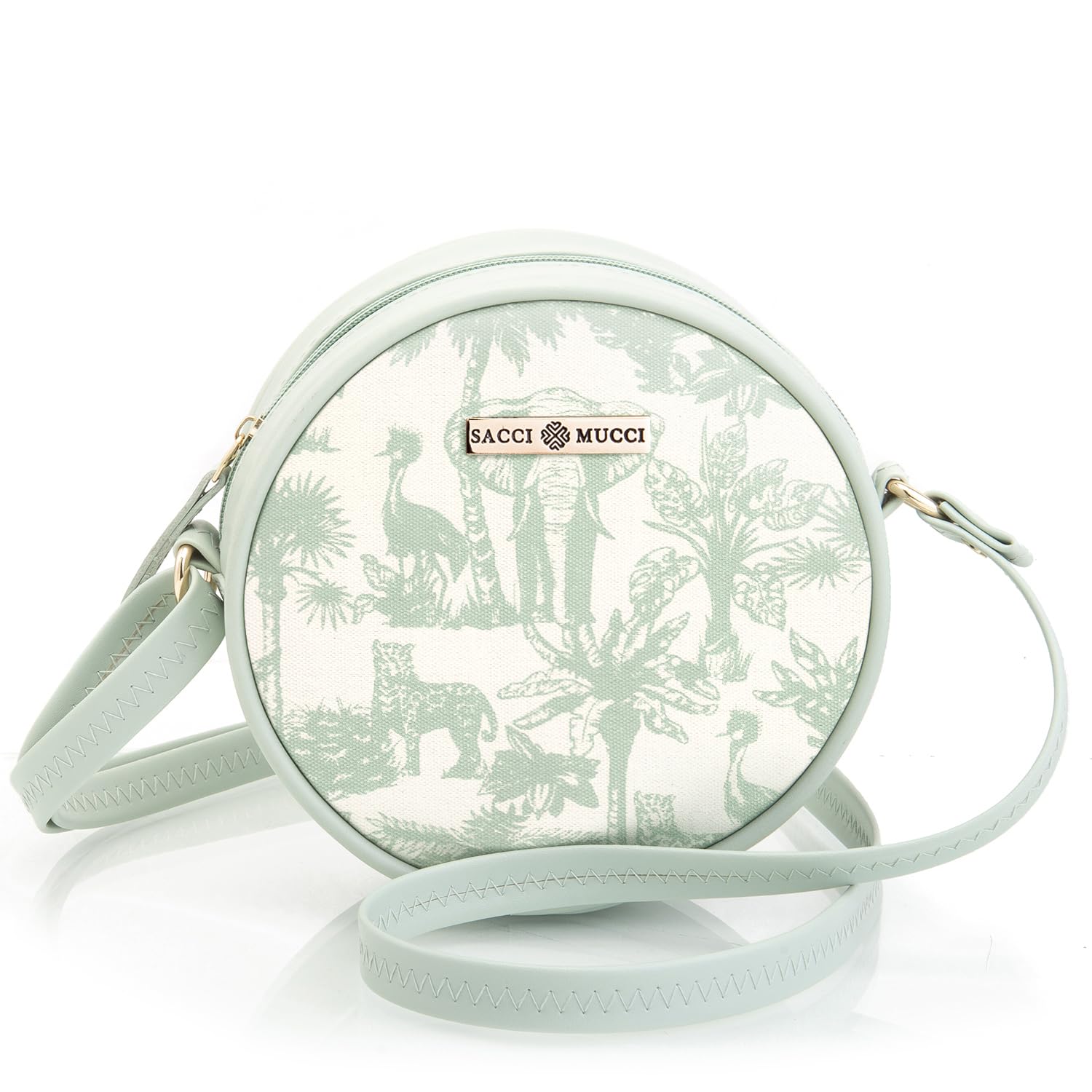 SACCI MUCCI Round Sling Crossbody Bag for girls and women | Vegan leather, Stylish, Sturdy, Zip closure with Adjustable Straps - Toile (Mint Green) (B0C8FWVSQT) Amazon Price History, Amazon Price Tracker
