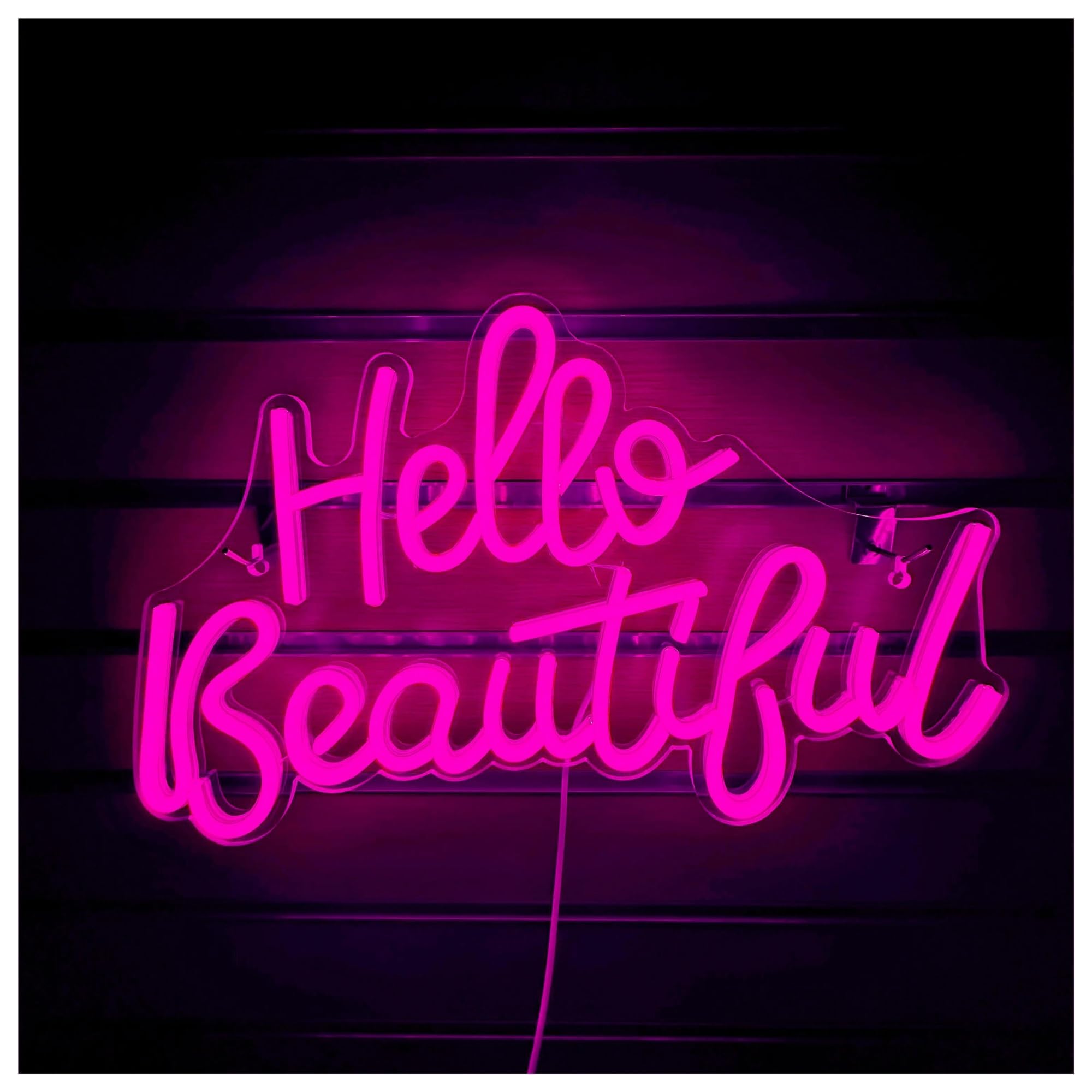 SHOUXI Sign Lamp Neon Sign Light Hello Beautiful Atmosphere Wedding USB Powered Acrylic Wall Bar Party Decor 42.5x27cm