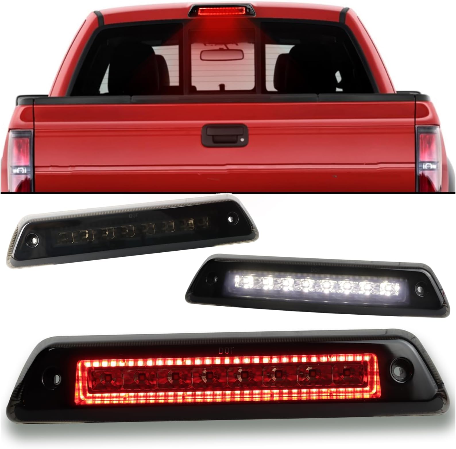 Smoke LED 3rd Third Brake Light for 2009-2014 Ford F150 Truck | High Mount Stop Lamp Assembly & Cargo Light Plug & Play Installation | Rear Center tail Roof Brake light Direct Replacement