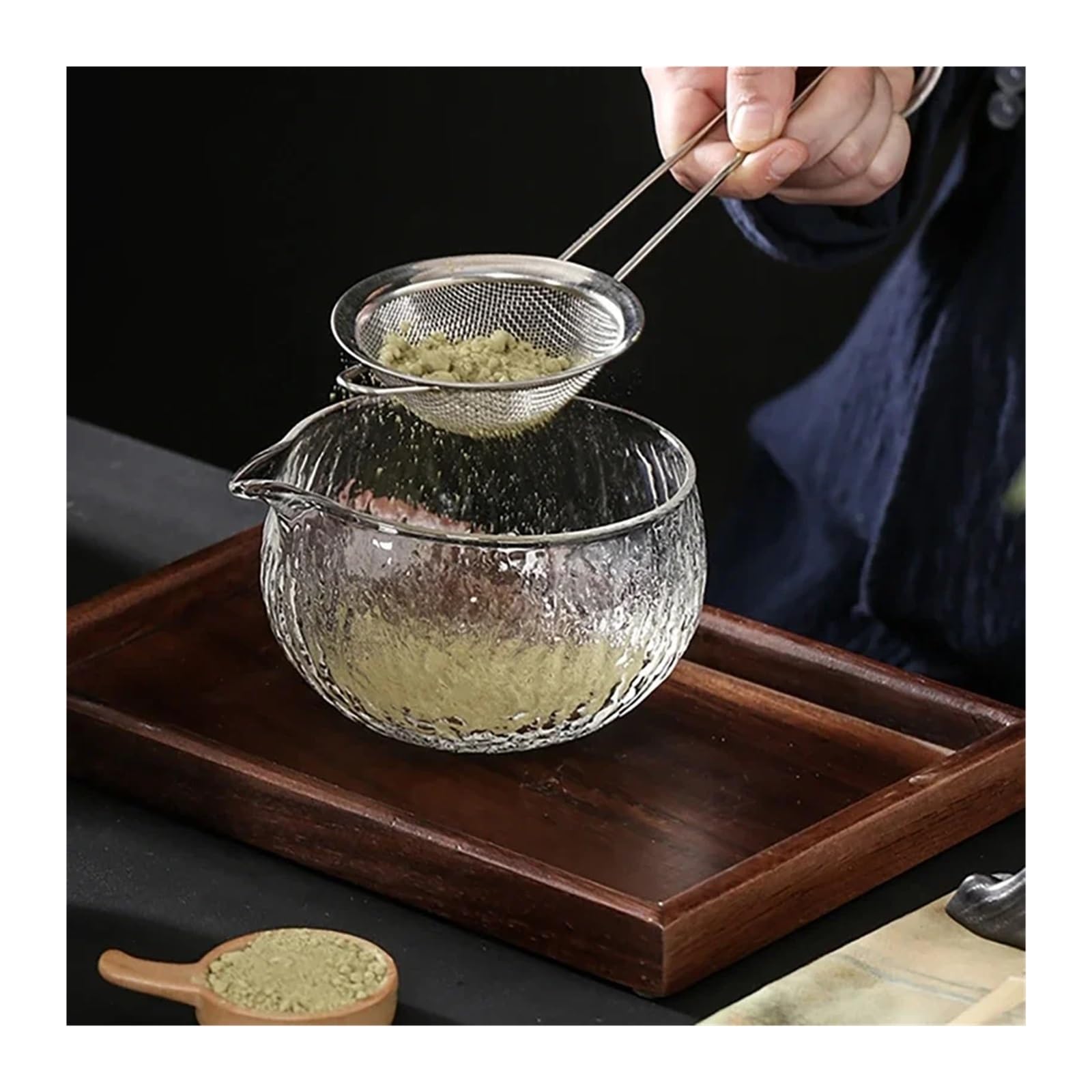 Juego de té Matcha 4/7 Uds., batidor bambú, cuchara, tazón vidrio, Kit herramientas for hacer hecho a mano for interiores tradicionales(11)