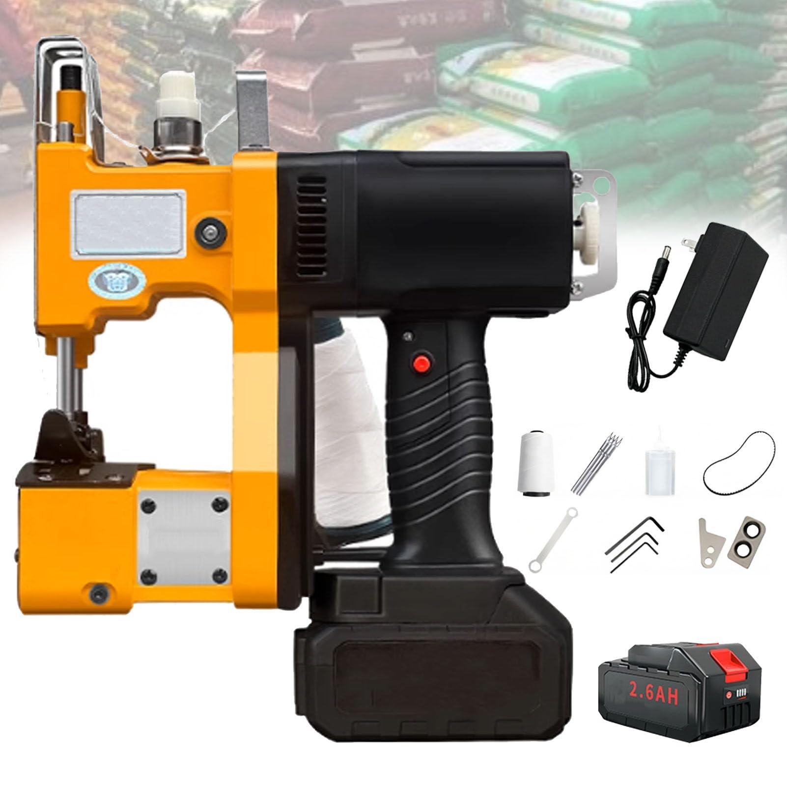 Macchina da Cucire per Borse con Batteria al Litio, Chiuditrice Portatile per Borse Tessute, Cucitrice per Sacchi Senza Fili da 21 V con Taglio Automatico del Filo 2.6AH-1Battery