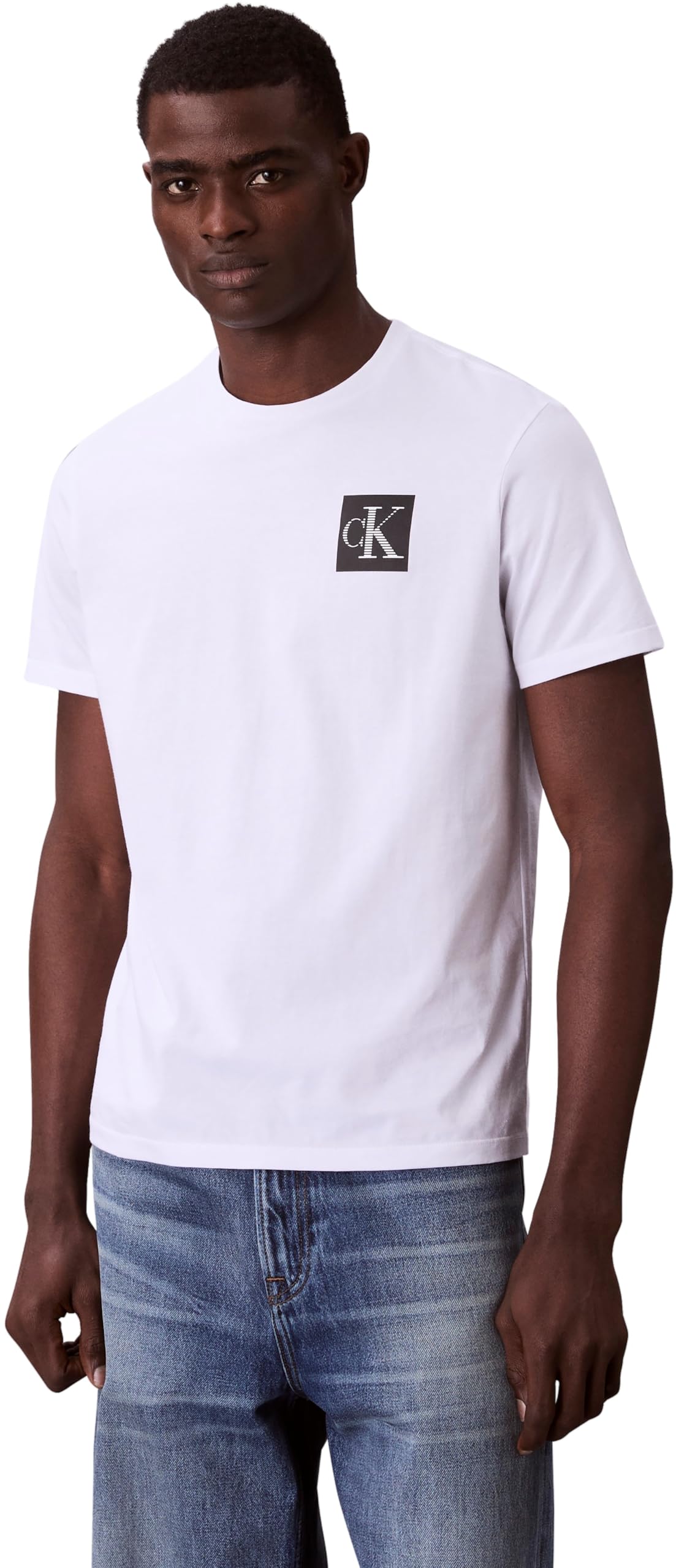 Calvin Klein Men's Short Sleeve Gradient Monogram Logo Cotton T-Shirt, White (Brilliant White), S