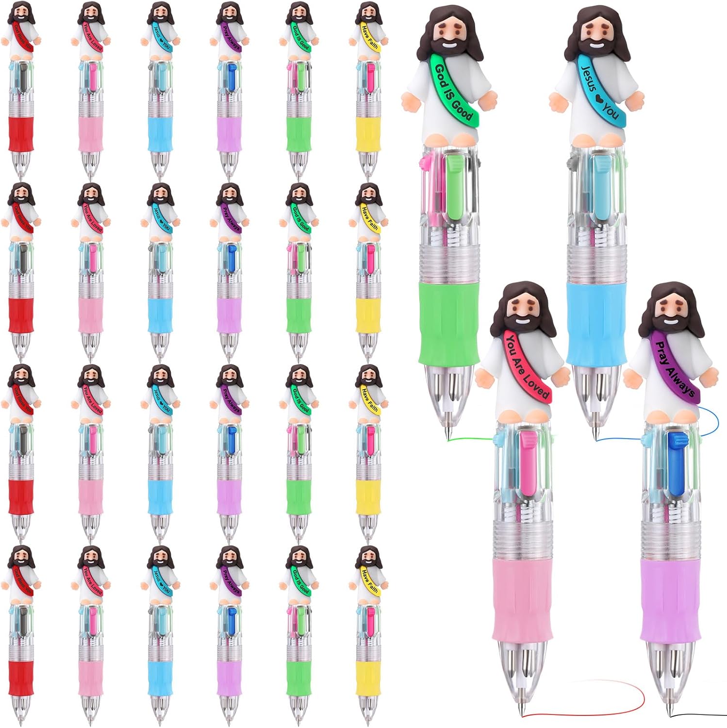 Bememo Funny Pens Multi-color in One Cute Christian Ballpoint Pens for Employee Appreciation, Christmas, Party Reward (White Jesus, 100)