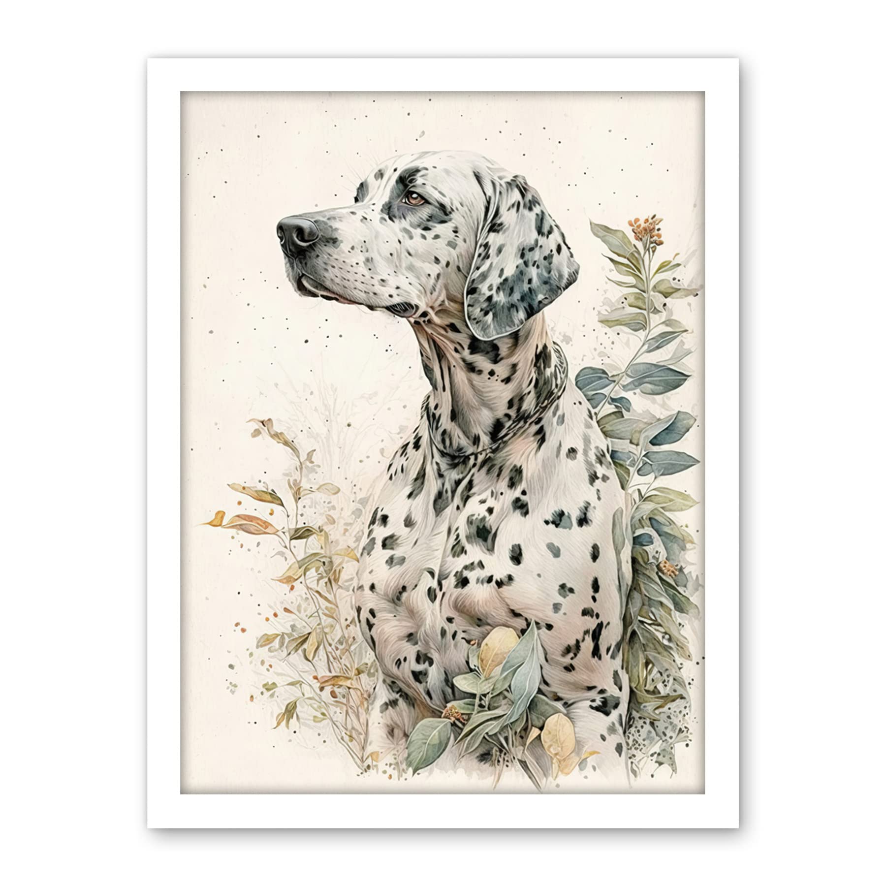 Artery8 Dalmatian Dog in Field Soft Watercolour Pencil Portrait Illustration Artwork Framed Wall Art Print 18X24 Inch