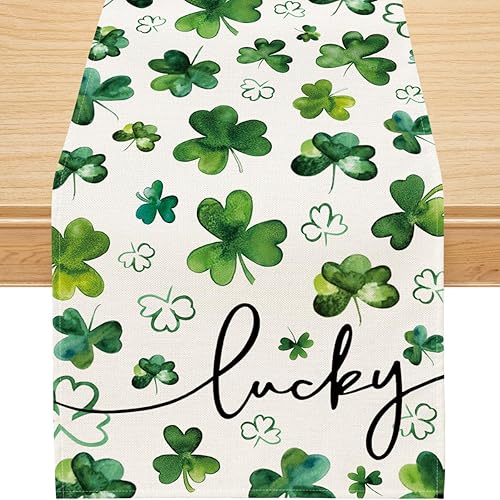 Siilues Camino de mesa del día de San Patricio decoraciones del día de San Patricio de la suerte trébol verde decoraciones de mesa de primavera y