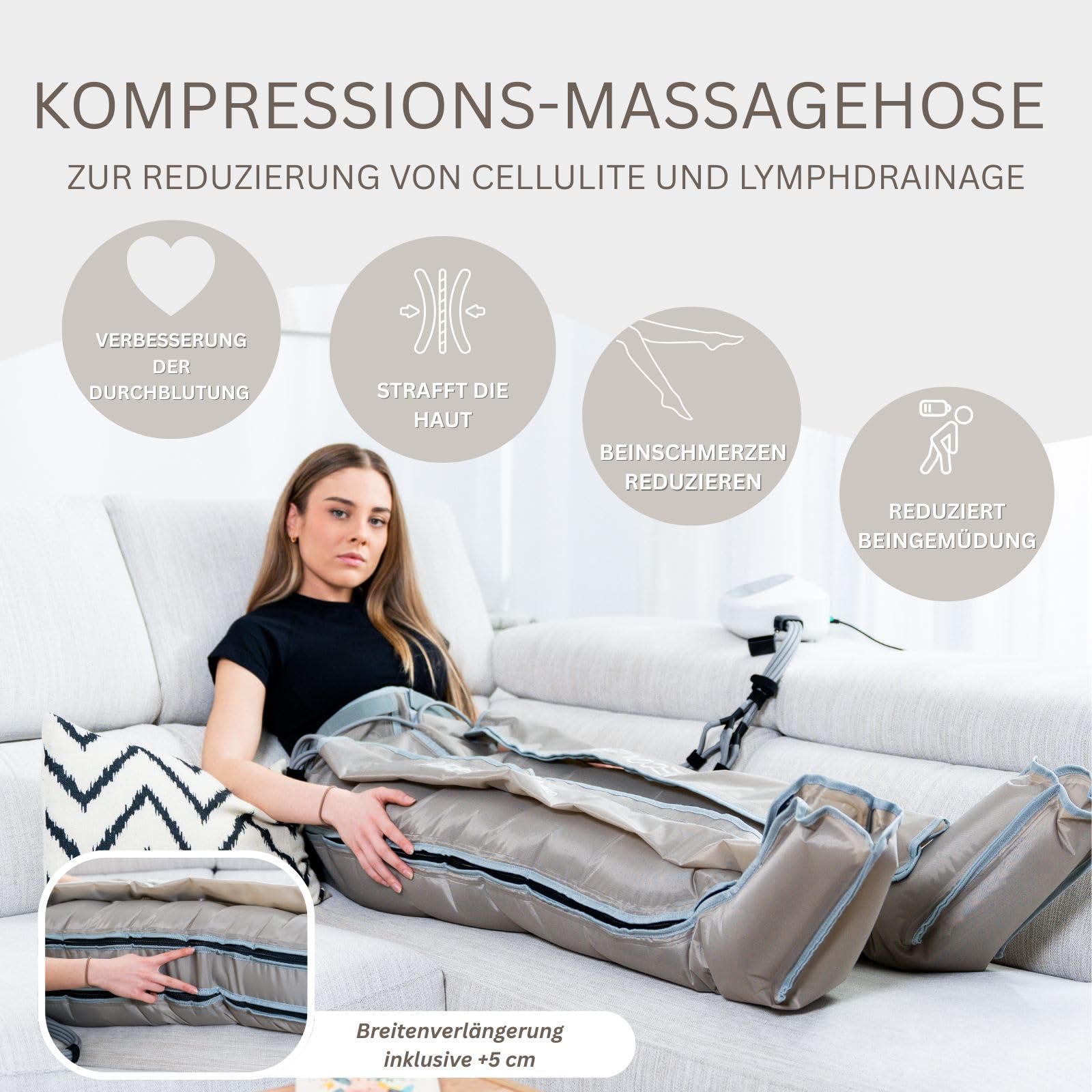 MED 8 Profi Kompressionssystem/Elektrische Lymphdrainage mit 8 Luftkammern, bis 250 mmHg Luftkompression, Beinmassagegerät gegen Cellulite, Regeneration & Durchblutung, 6 Programme