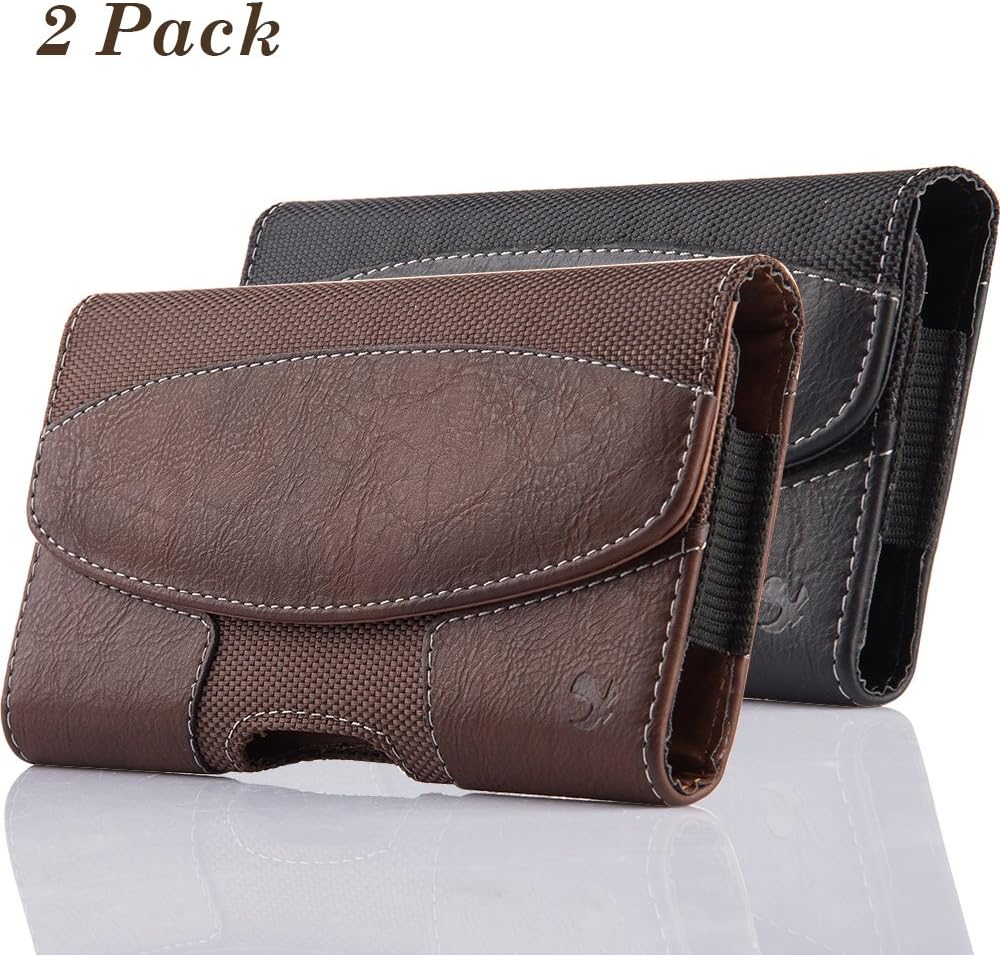 2 Pack iNNEXT 8 Pouch Case, Universal Premium Horizontal Leather Case Pouch Holster w/Magnetic Closure w/Belt Clip Holster and Belt Loops for X 7 6S 6 4.7 inch (Brown/Black)