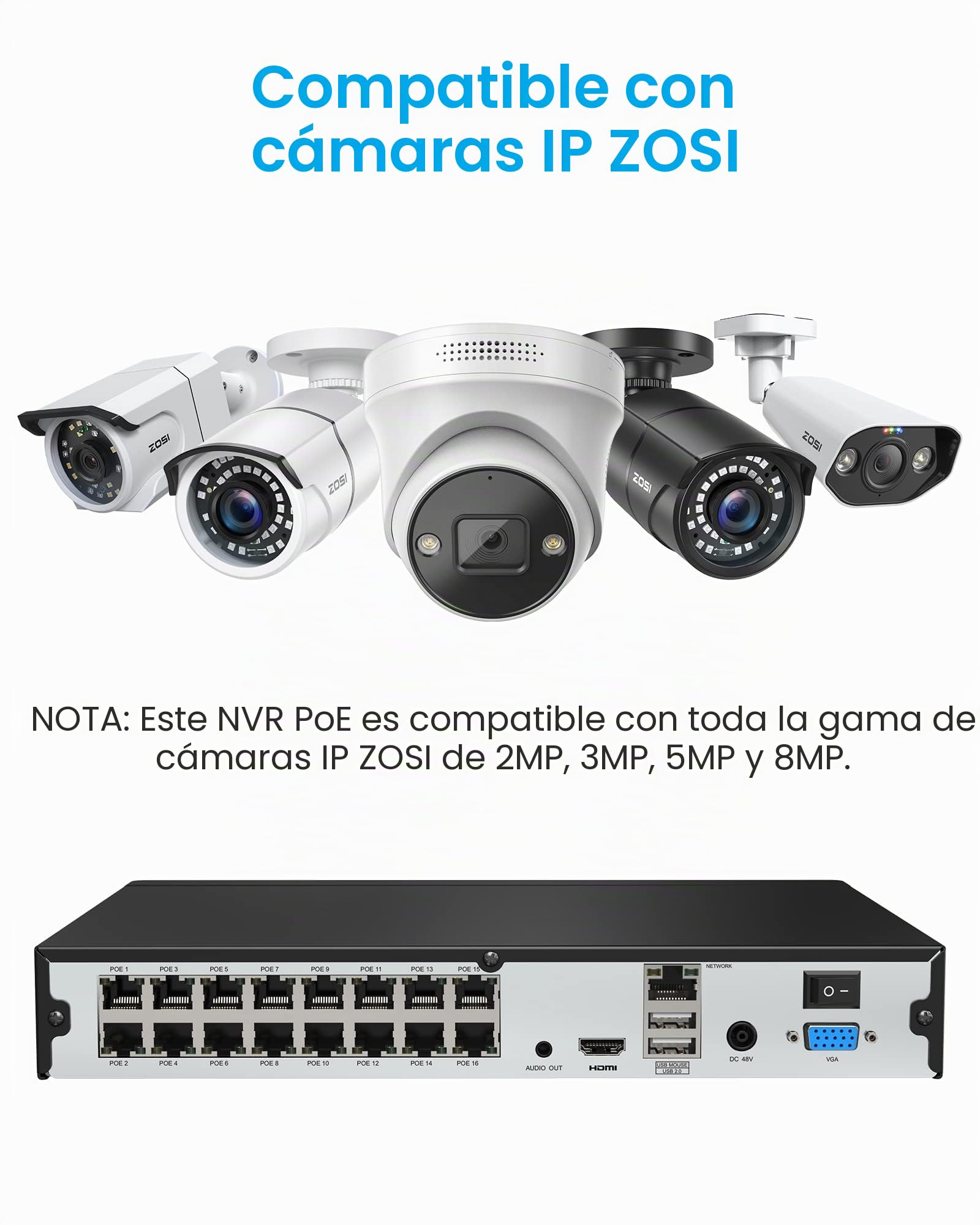 ZOSI 16CH 4K Grabador NVR PoE, Funciona Solo con ZOSI Cámara IP PoE de 2MP/3MP/4MP/5MP/8MP 4K, Disco Duro de 4TB para Grabación 24/7
