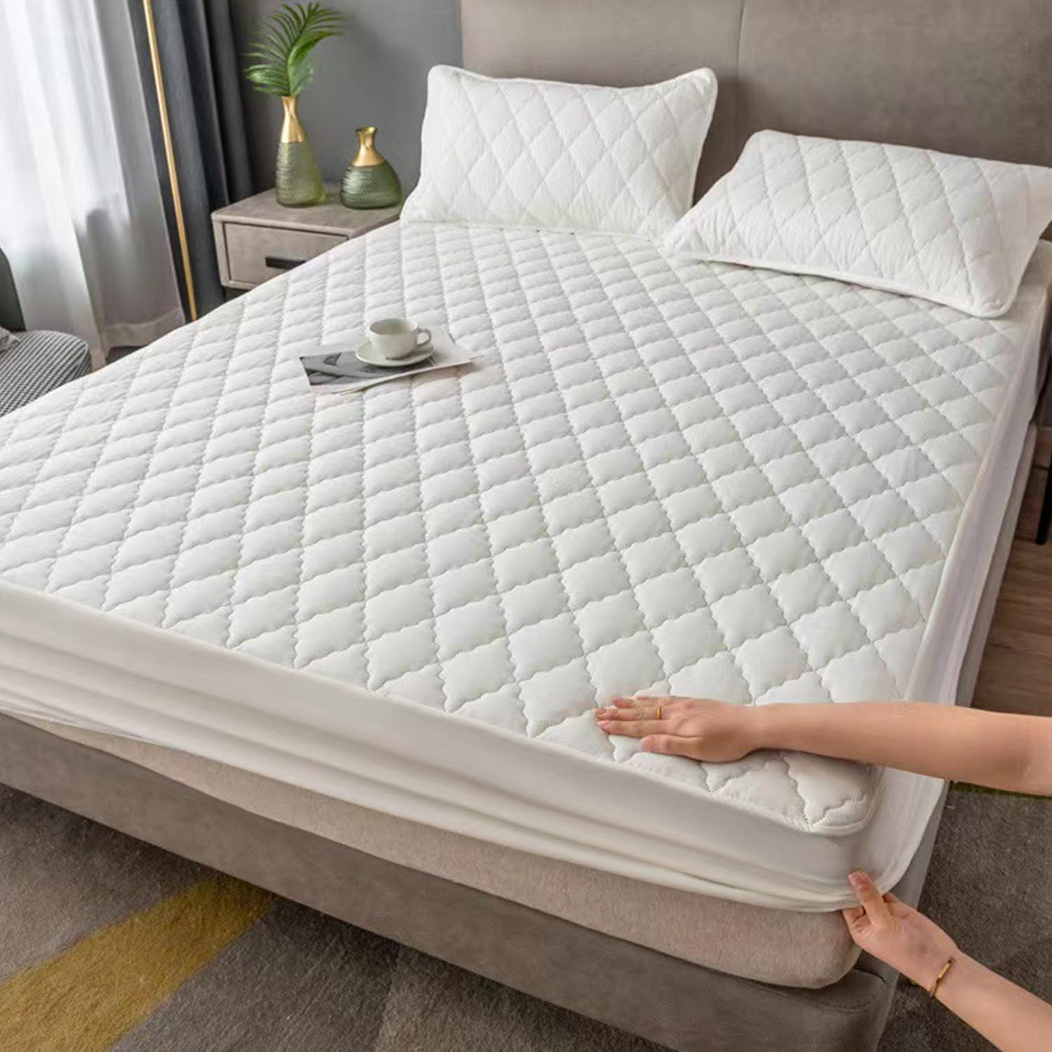 Waterproof Mattress Protector Cover Fitted Sheet Bed Cover Mattress Cover | 100%waterproof,tpu waterproof film,washed cotton fabric,full wrap,deep pocket of 11in,360° elastic band
