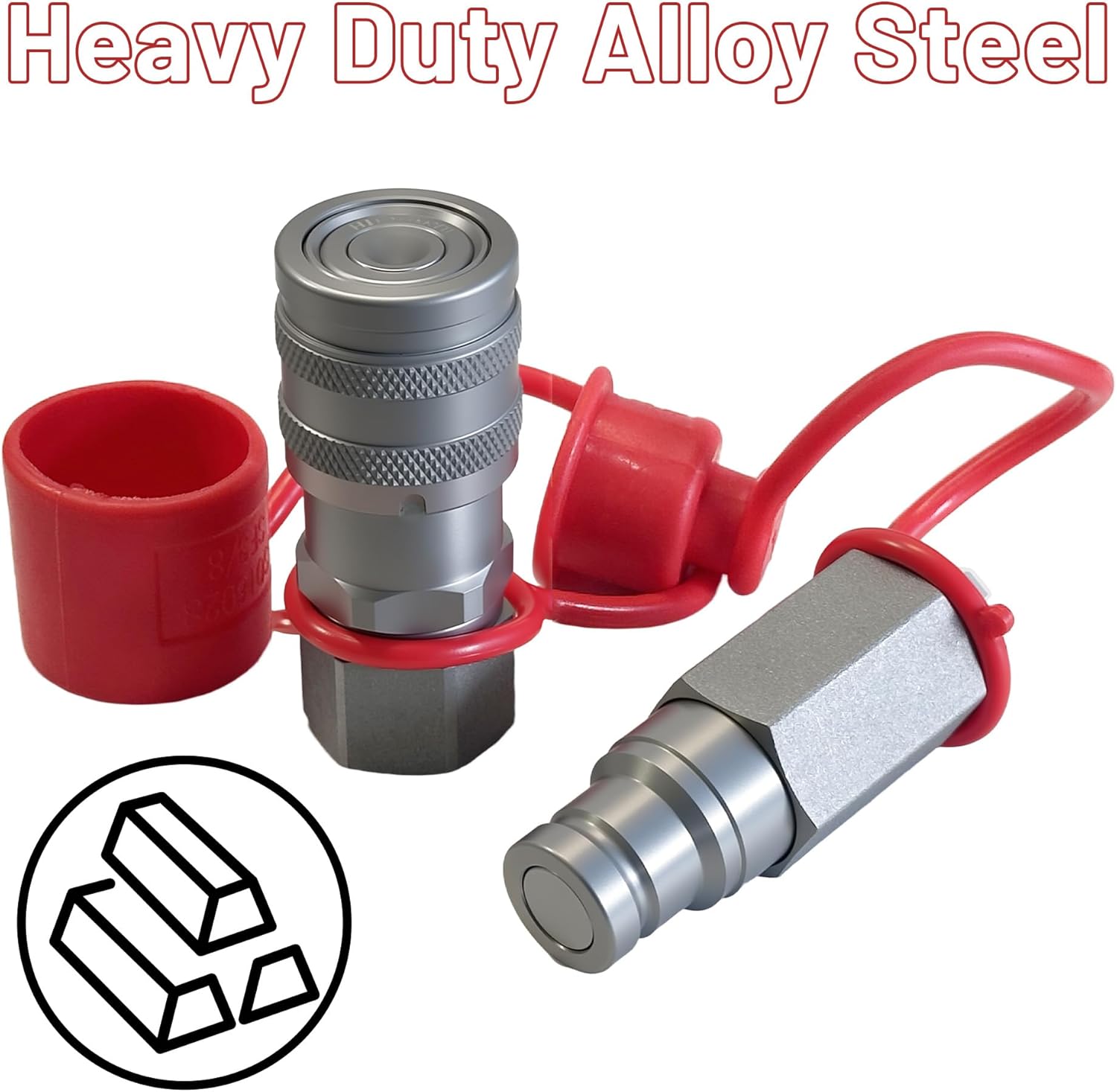 3/8" Flat Face Hydraulic Quick Connect Coupler Set,1/2" NPT Thread, 5076 PSI, ISO 16028 with Dust Caps